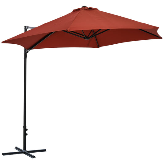 8.5FT Offset Patio Umbrella with 360° Rotation, Outdoor Cantilever Roma Parasol Hanging Sun Shade Canopy Shelter with Cross Base, Wine Red - Gallery Canada