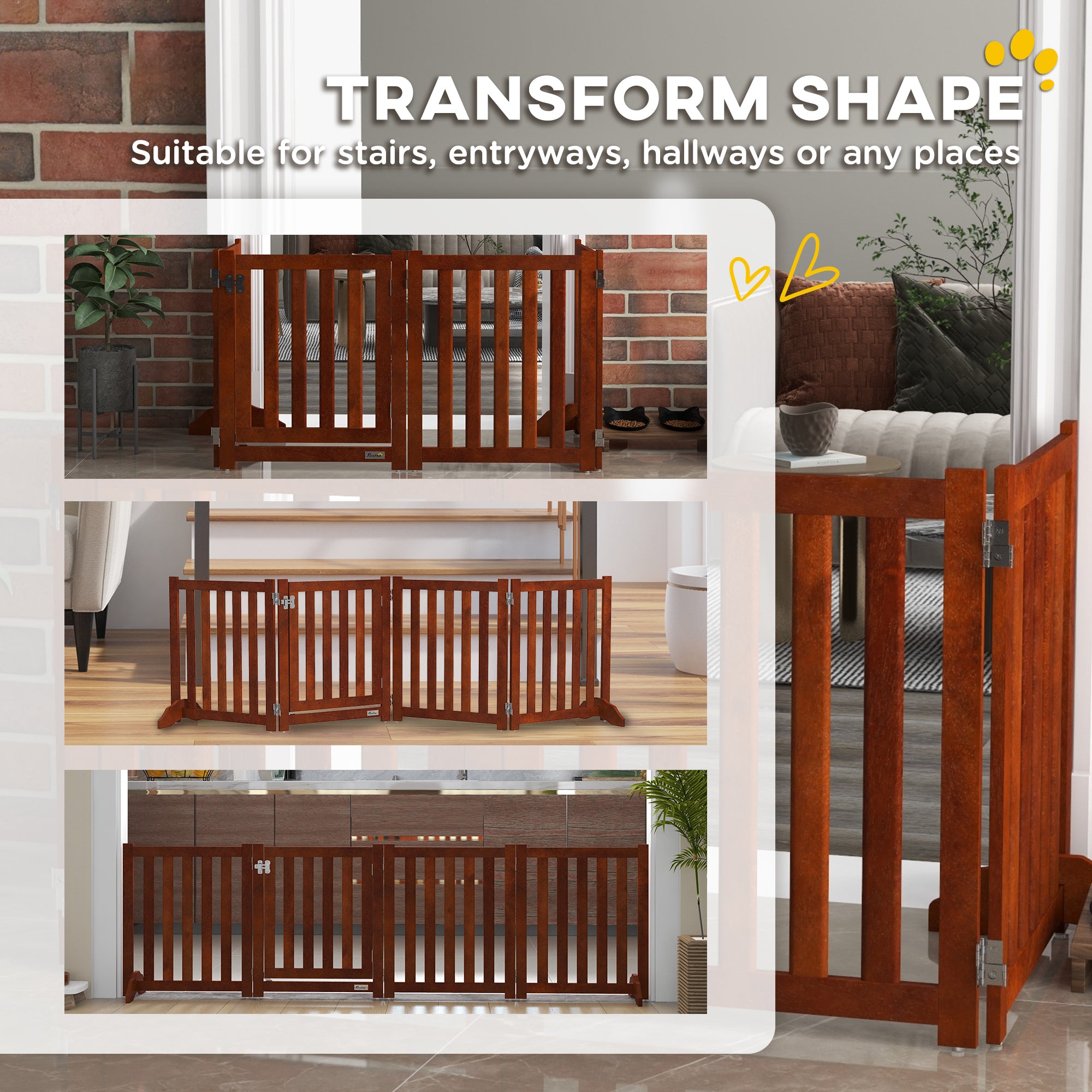 Foldable Dog Gate with Door, 4 Panels Fressstanding Pet Gate, Brown Houses, Kennels & Pens at Gallery Canada