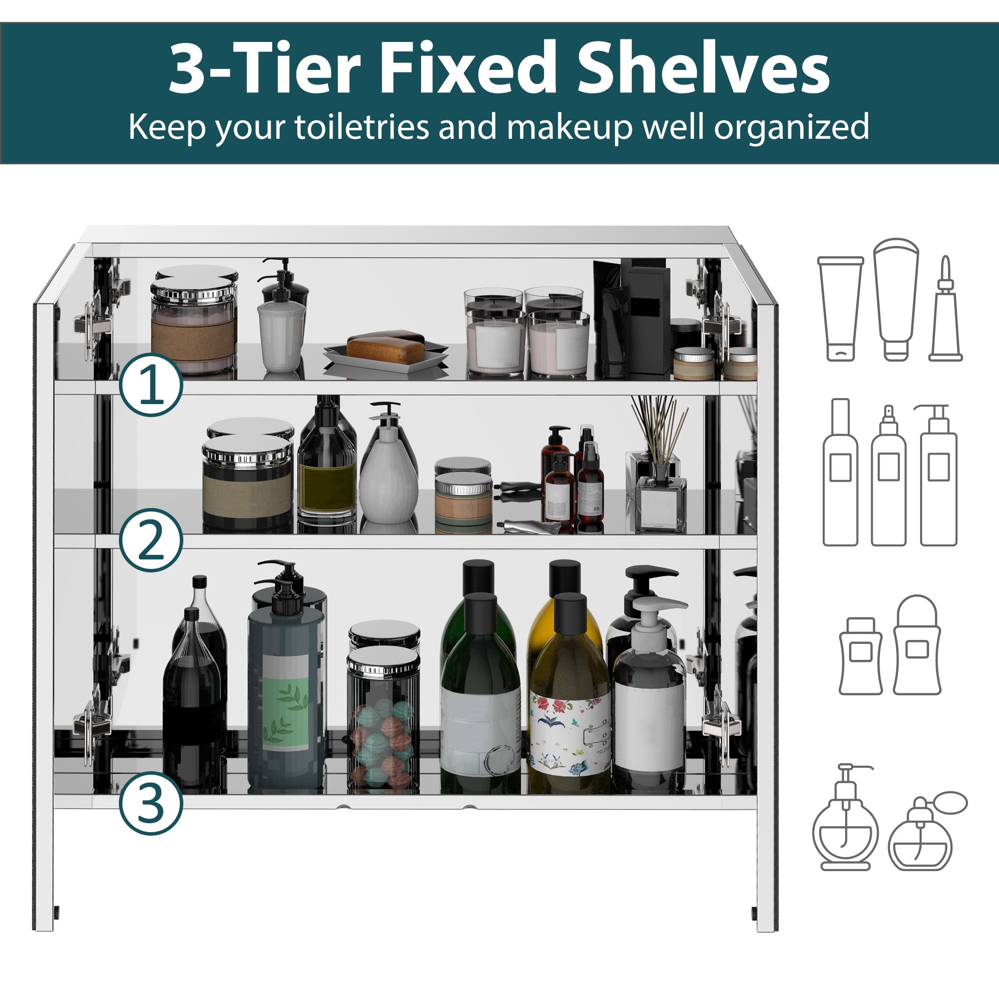 Wall Mounted Mirror Cabinet, Bathroom Medicine Cabinet with Mirror, 2 Doors and 3-tier Shelving, Silver Mirror Medicine Cabinets at Gallery Canada