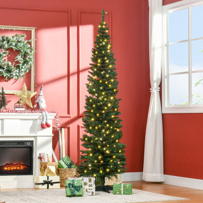 7' Pre Lit Artificial Pencil Christmas Trees, Xmas Tree with Realistic Branches and Warm White LED Lights, Green Pencil Christmas Trees   at Gallery Canada