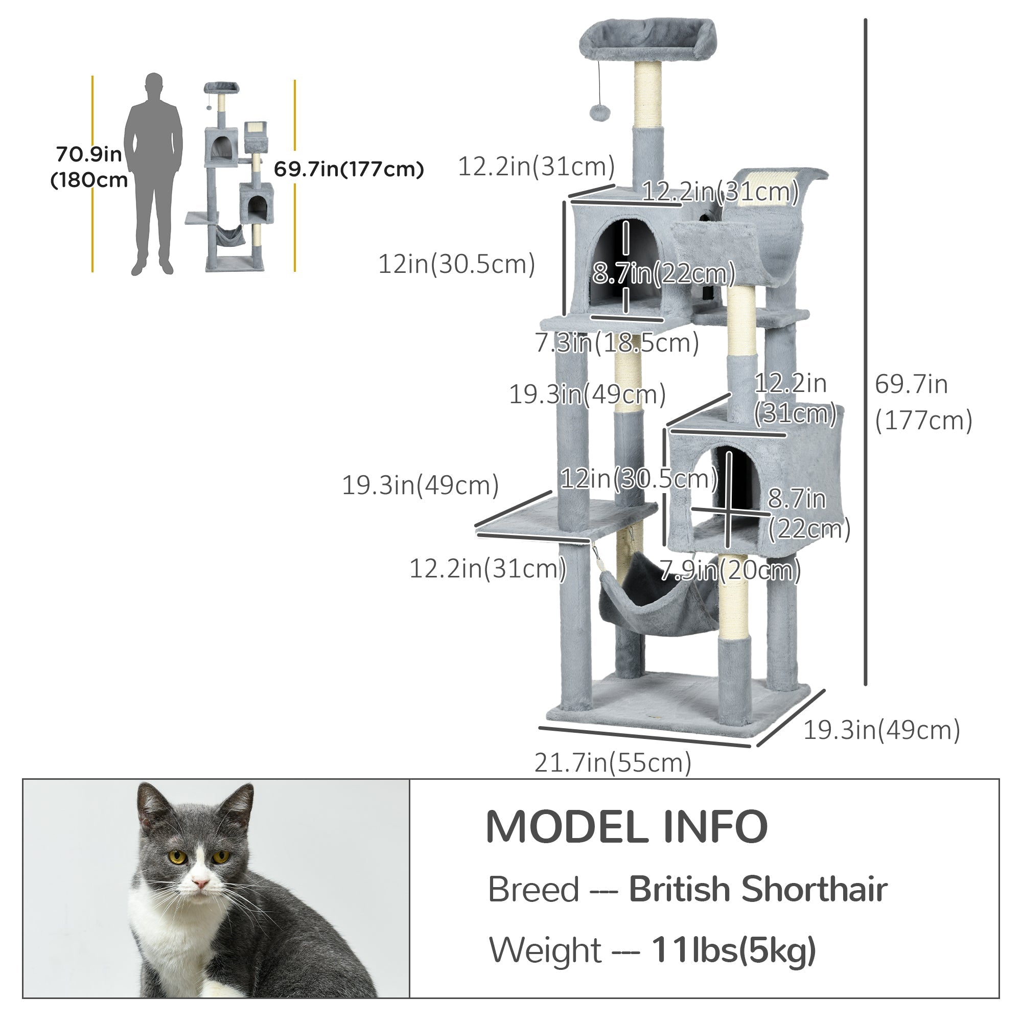 Tall Cat Tree for Indoor Cats, 70