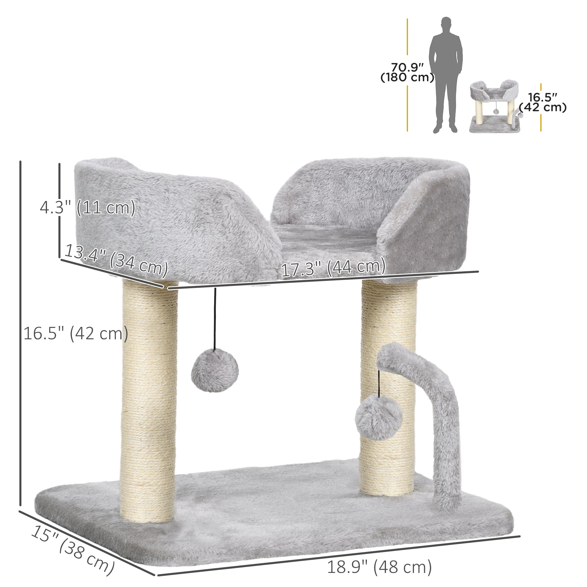 Cat Tower Condo for Indoor Cats, Small Cat Tree with Sisal Scratching Posts, Top Perch, Dangling Balls, Light Grey Cat Trees at Gallery Canada