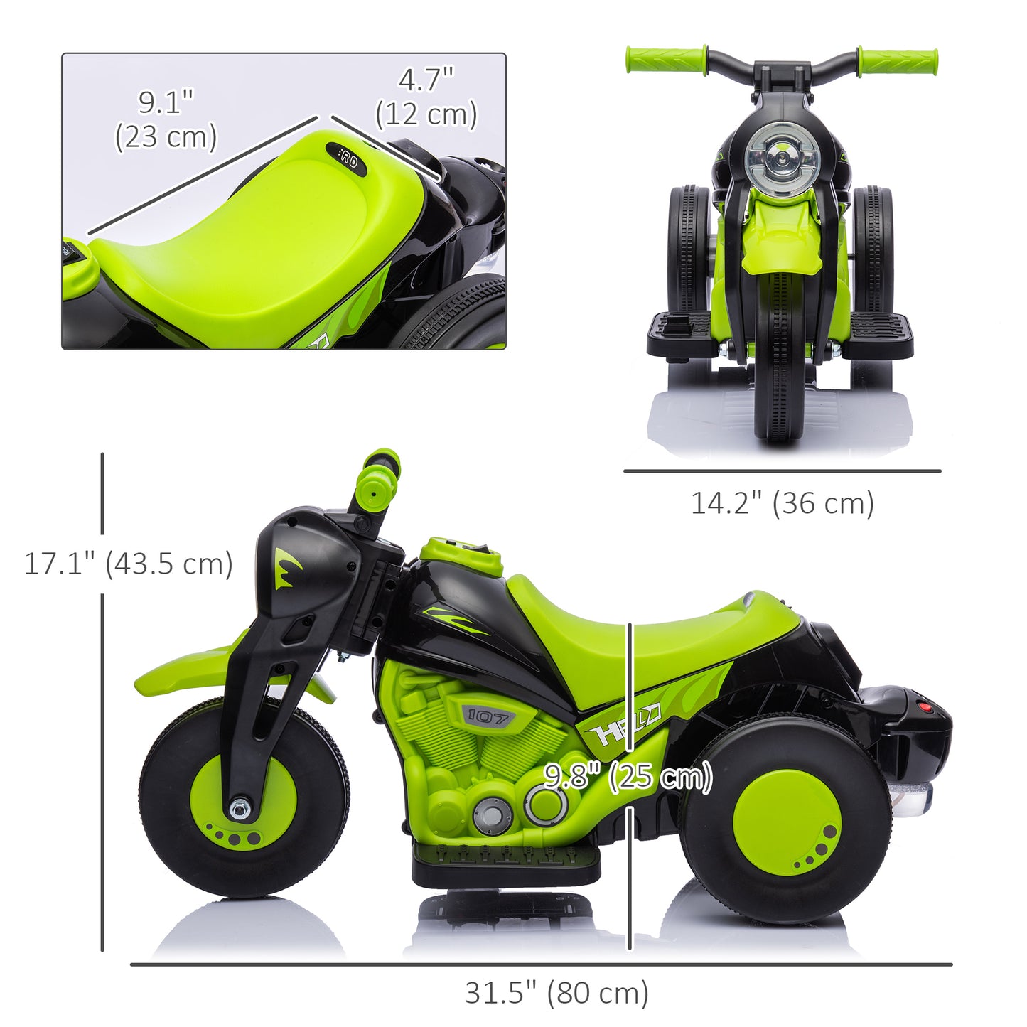 Electric Motorcycle for Kids, 6V Ride on Bubble Car with LED Headlight, Music, Pedal, for 2-5 Years Green Electric Motorcycles   at Gallery Canada