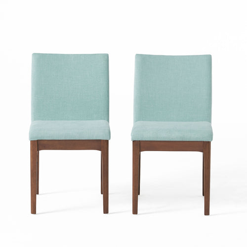 of 2 Scandinavian Dining Chairs with Rubberwood Legs, Walnut Finish, Upholstered Chairs for Dining Room, 17.5