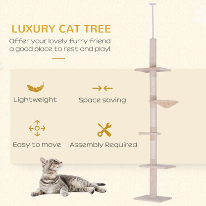 8.5ft Cat Climbing Tree 5-Tier Kitty Activity Center with Scratching Post Beige Floor to Ceiling Cat Trees   at Gallery Canada