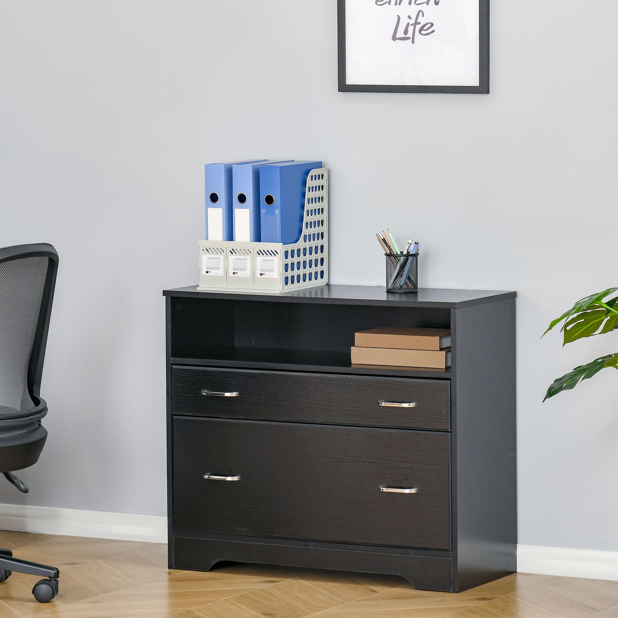 Lateral File Cabinet with 2 Drawers, Filing Cabinet for Hanging Letter Sized Files, Office Printer Stand, Black Office Cabinets & Cupboards at Gallery Canada