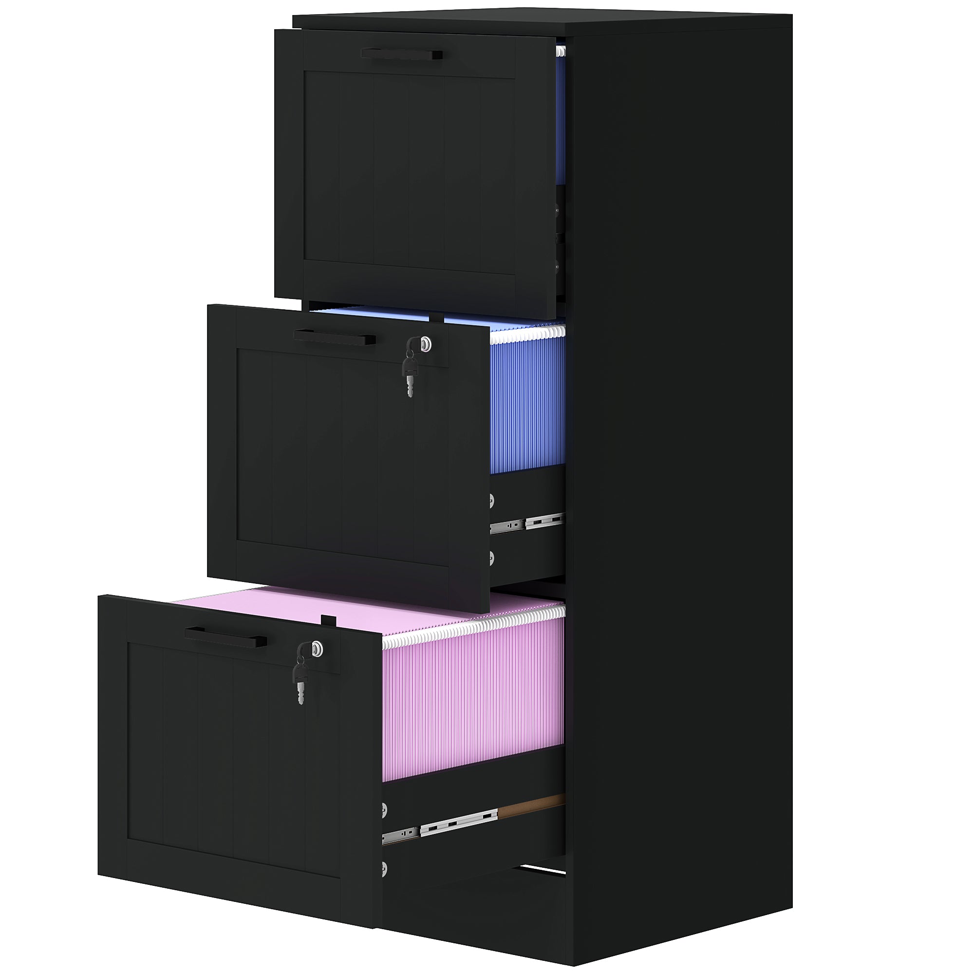 3 Drawer Filing Cabinet with Lock, Office Storage Cabinet with Adjustable Hanging Bars for A4 Letter Size Files, Black Office Cabinets & Cupboards at Gallery Canada