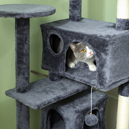 54" Cat Tree, Multi-Level Cat Tower with Scratching Posts, Cat Condos, Bed, Platforms, Ramp, Toy Ball, Dark Grey Cat Towers   at Gallery Canada