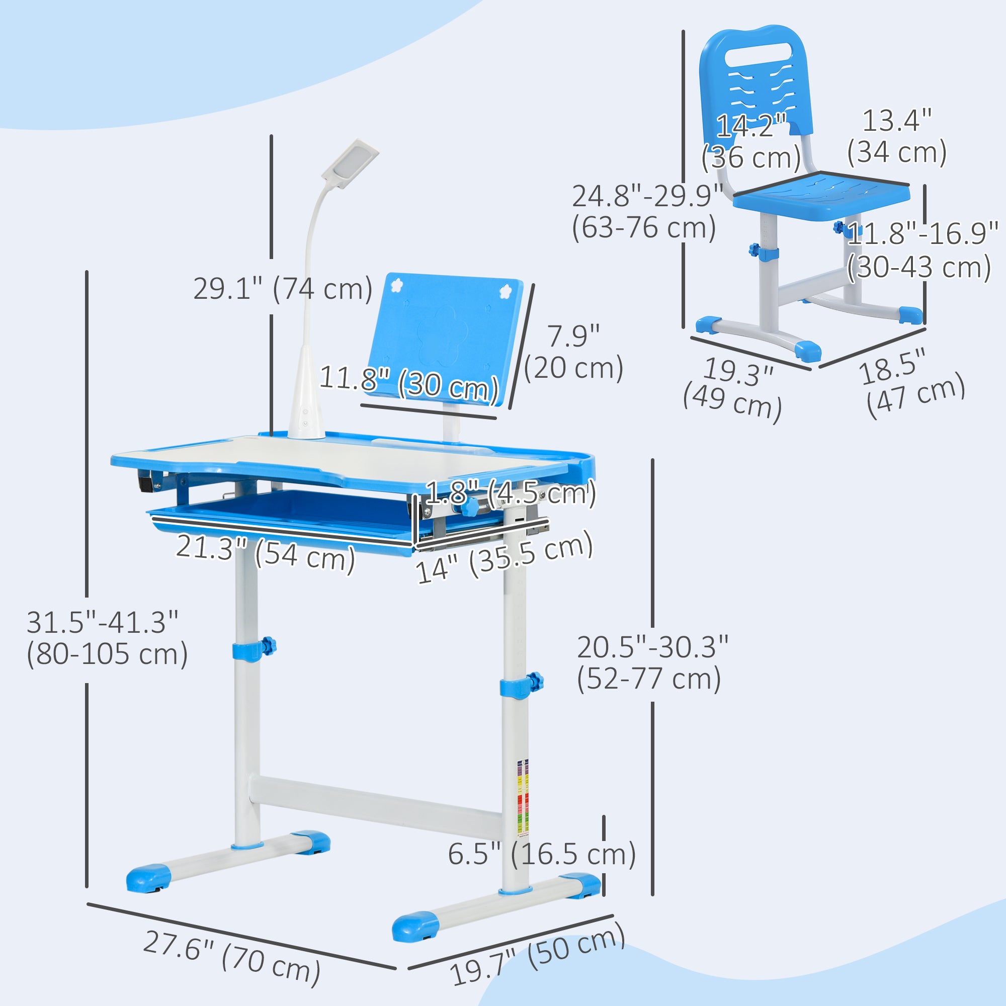 Kids Desk and Chair Set Height Adjustable Student Writing Desk Children School Study Table with Tilt Desktop, Blue Kids Desk Sets at Gallery Canada