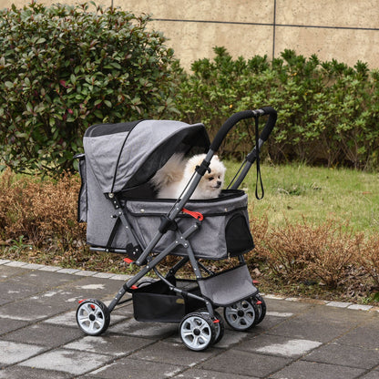 4 Wheels Pet Stroller w/ Reversible Handle, Foldable Dog Cat Travel Carriage w/ EVA Wheels Basket Storage Bag 3-stage Canopy Grey Dog Bike Trailers & Strollers   at Gallery Canada