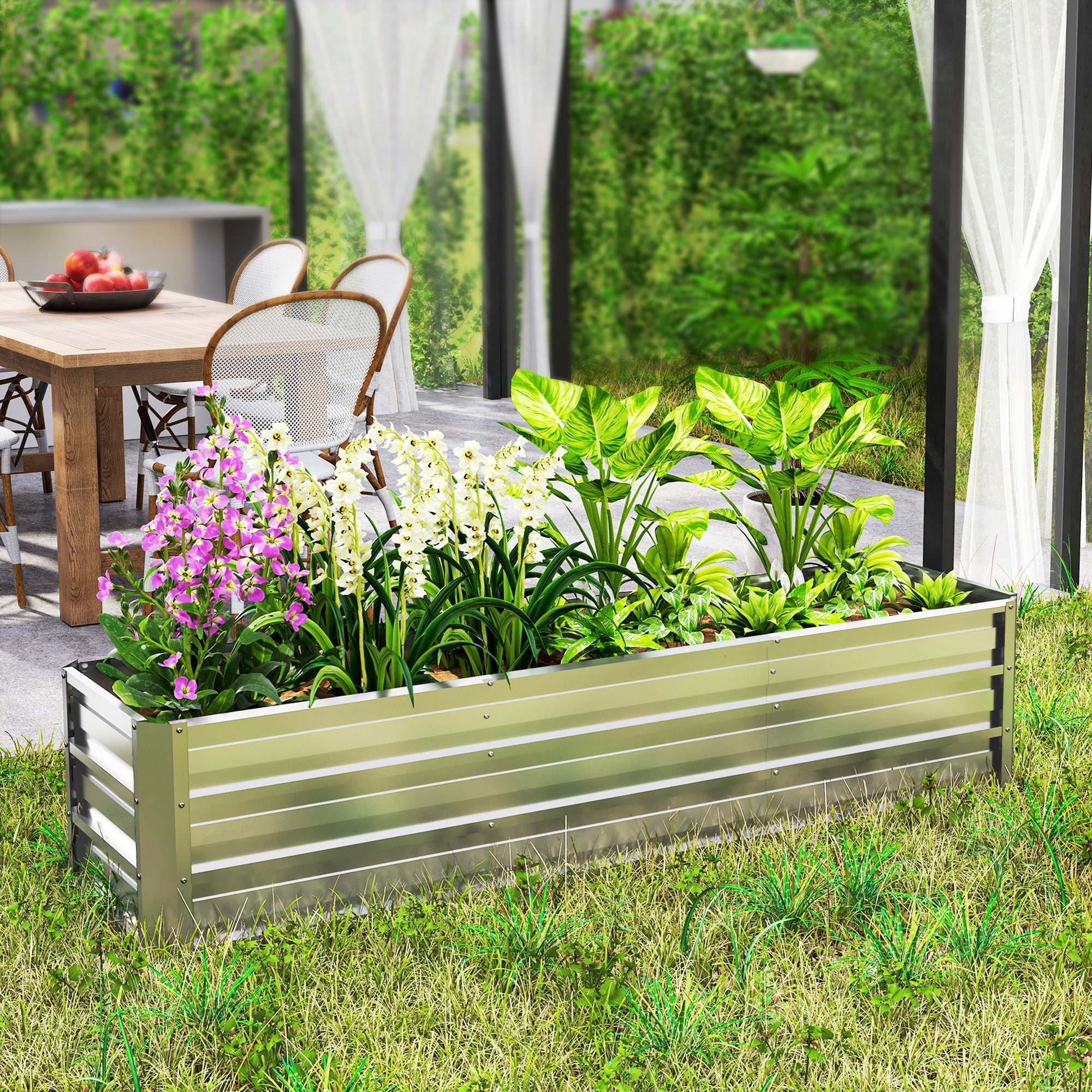 6' x 1.5' x 1.3' Galvanized Raised Garden Bed, Elevated Large Metal Planter Box w/ Install Gloves for Backyard, Patio to Grow Vegetables, Herbs, and Flowers, Silver Raised Garden Beds at Gallery Canada