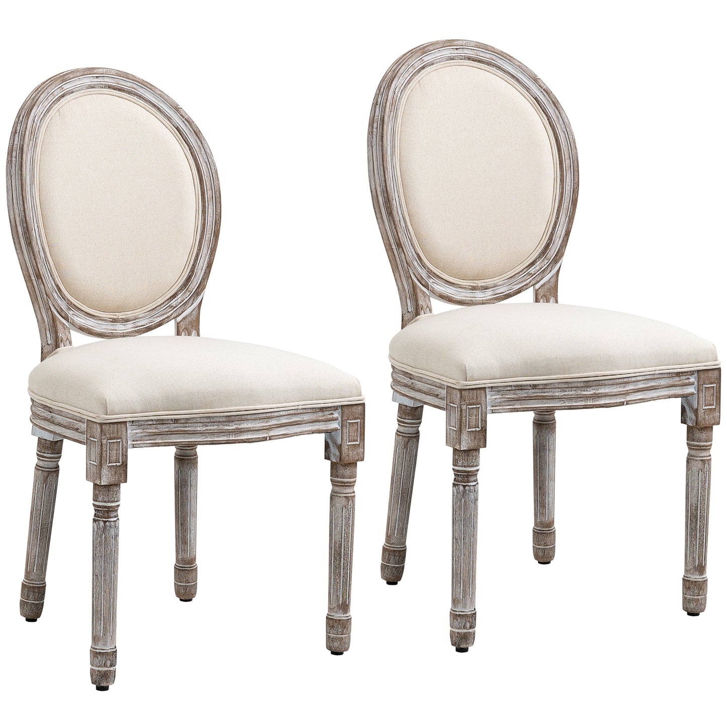 Dining Chairs Set of 2, French Style Linen Fabric Upholstered Kitchen Chairs with Backs and Wood Legs for Dining Room, Cream White Bar Stools Multi Colour  at Gallery Canada