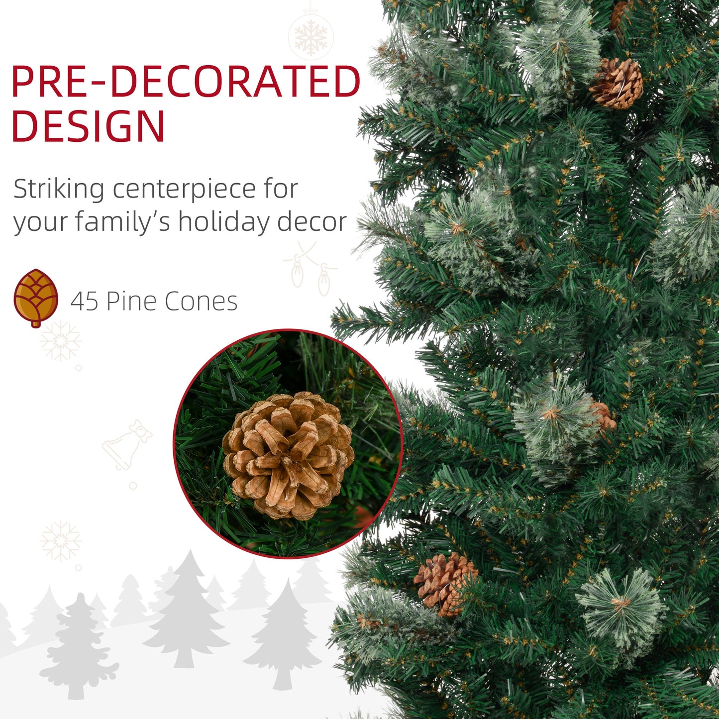 5ft Pencil Christmas Tree, Artificial Christmas with Pine Needles, Realistic Branches, Pine Cones, Metal Base, Green Pencil Christmas Trees   at Gallery Canada