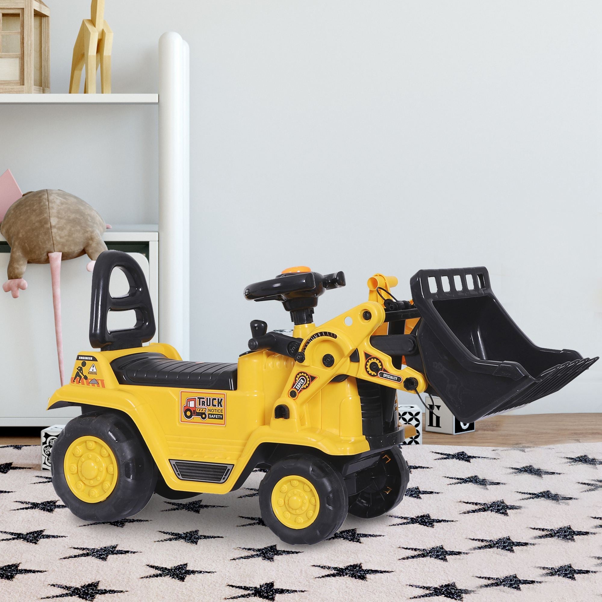 Ride-On Toy Bulldozer with Bucket Horn Steering Wheel Storage Toddlers for 3 years old, Yellow Toy Excavators   at Gallery Canada