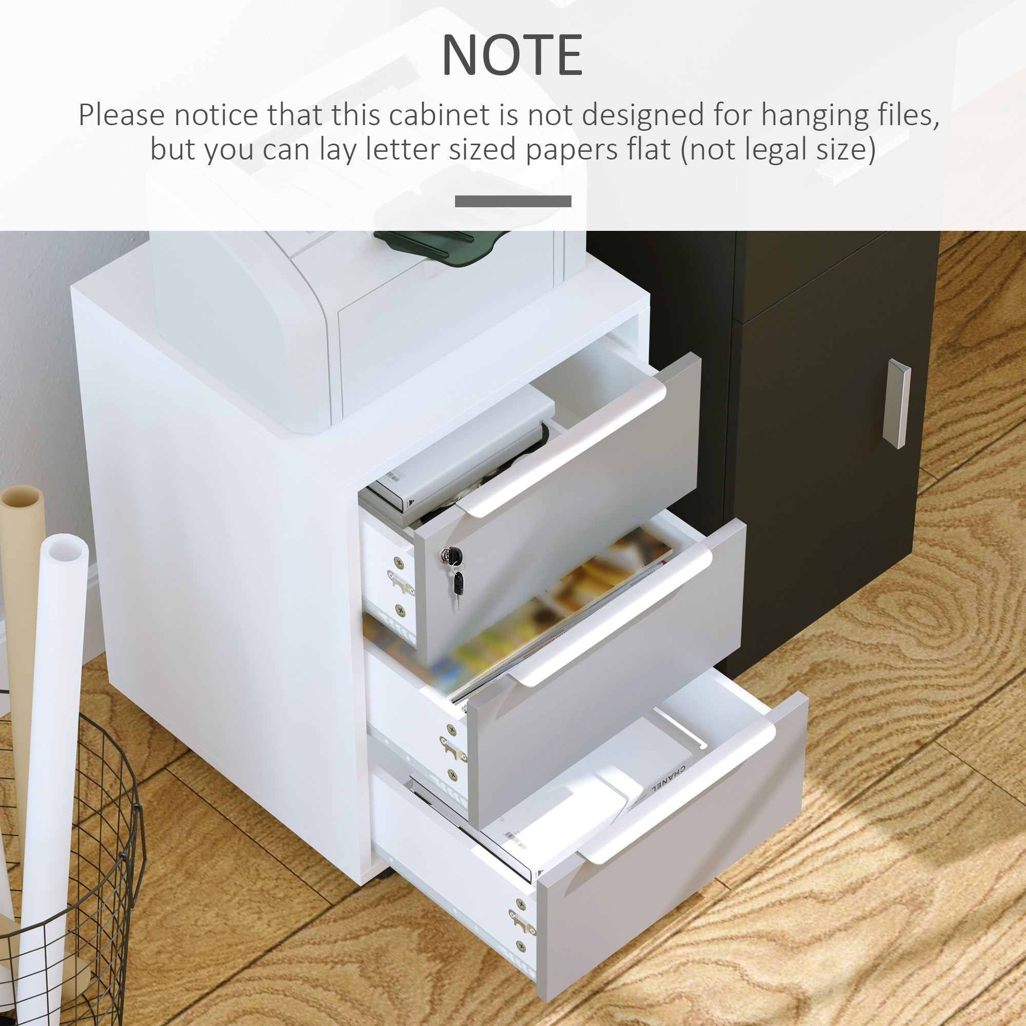 Vertical Filing Cabinet with Lock, 3 Drawer File Cabinet with Wheels, Home Office Organizer, White and Grey Office Cabinets & Cupboards   at Gallery Canada