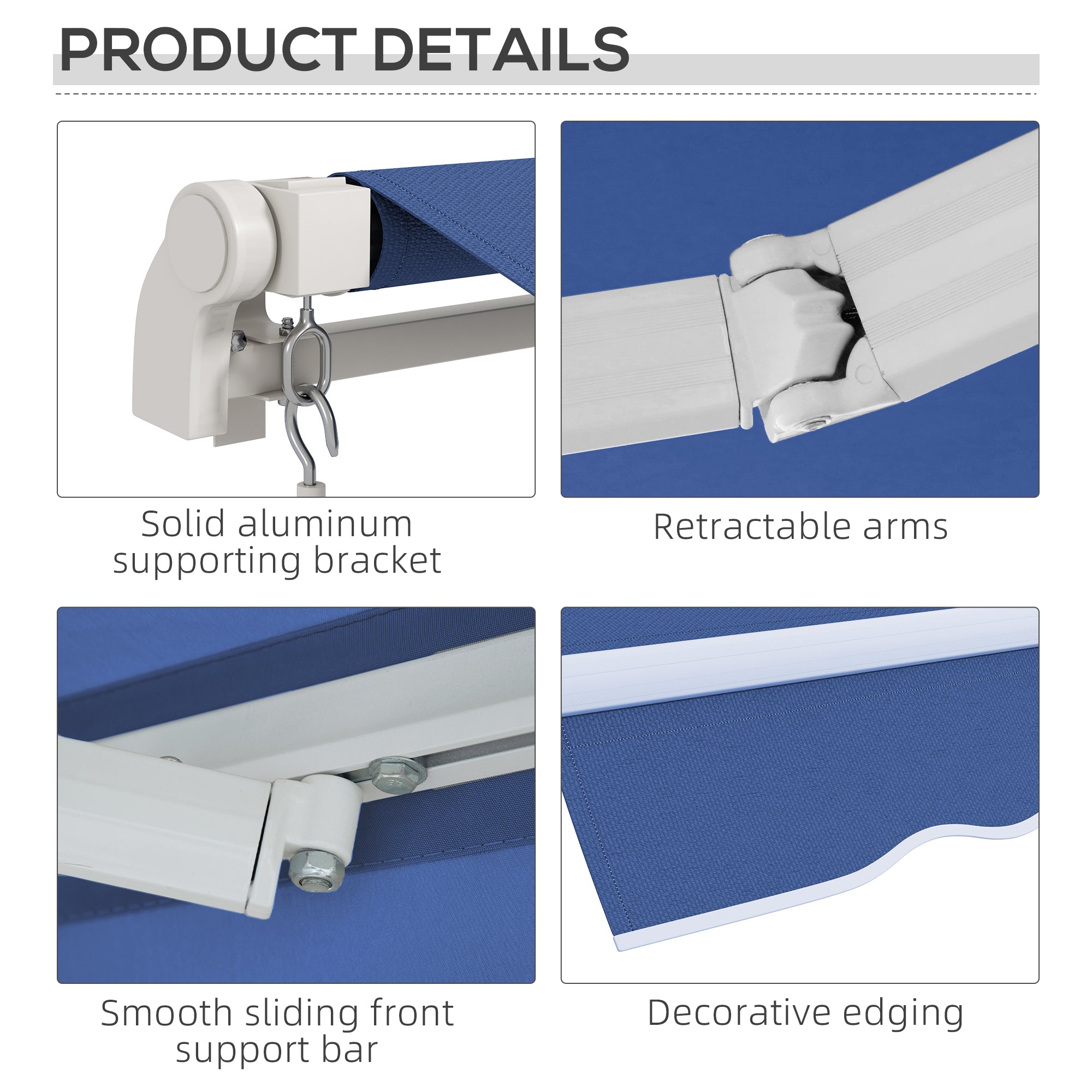 12' x 10' Manual Retractable Awning Outdoor Sunshade Shelter with Adjustable &; Versatile Design, Dark Blue Patio Awnings at Gallery Canada