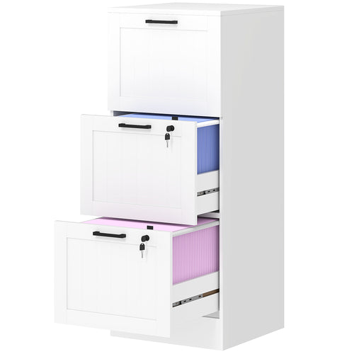 3 Drawer Filing Cabinet with Lock, Office Storage Cabinet with Adjustable Hanging Bars for A4 Letter Size Files, White
