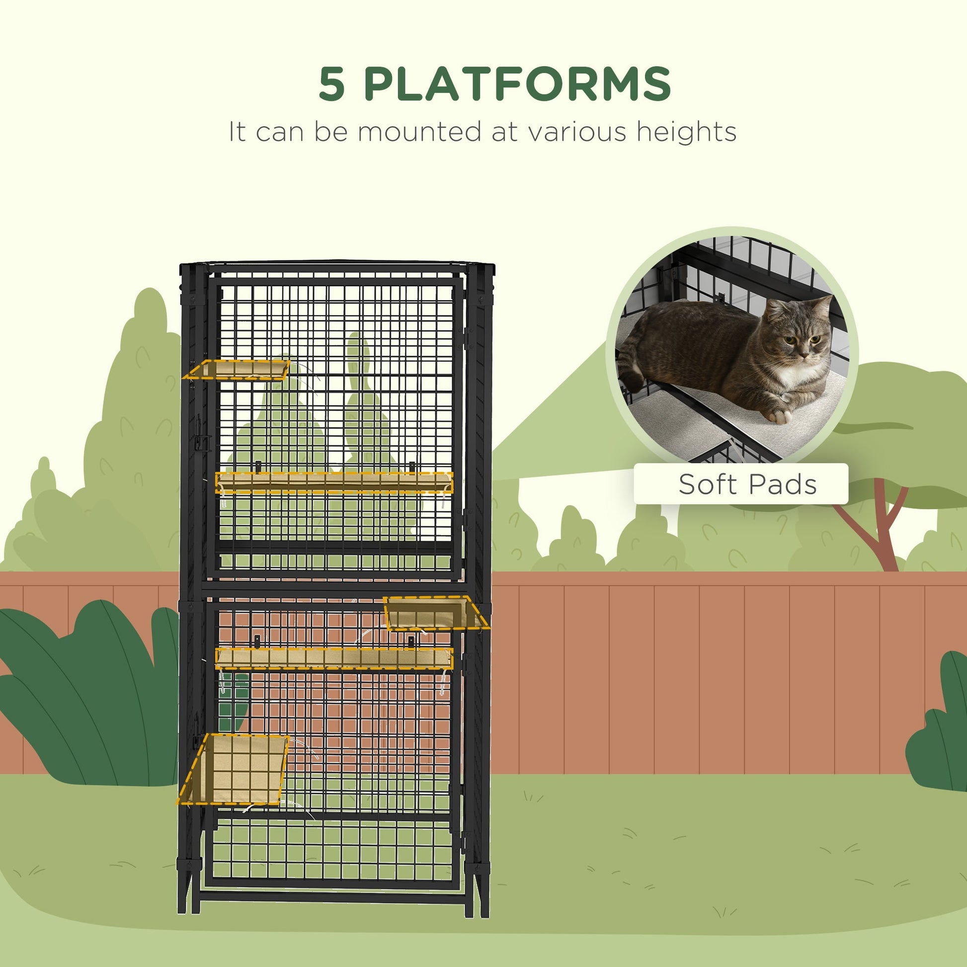 Cat Cage Multi-Level Catio Steel Outdoor Cat Enclosure w/ UV-and Water Resistant Cover, 5 Platforms, Soft Pads, Black Outdoor Cat Enclosures   at Gallery Canada