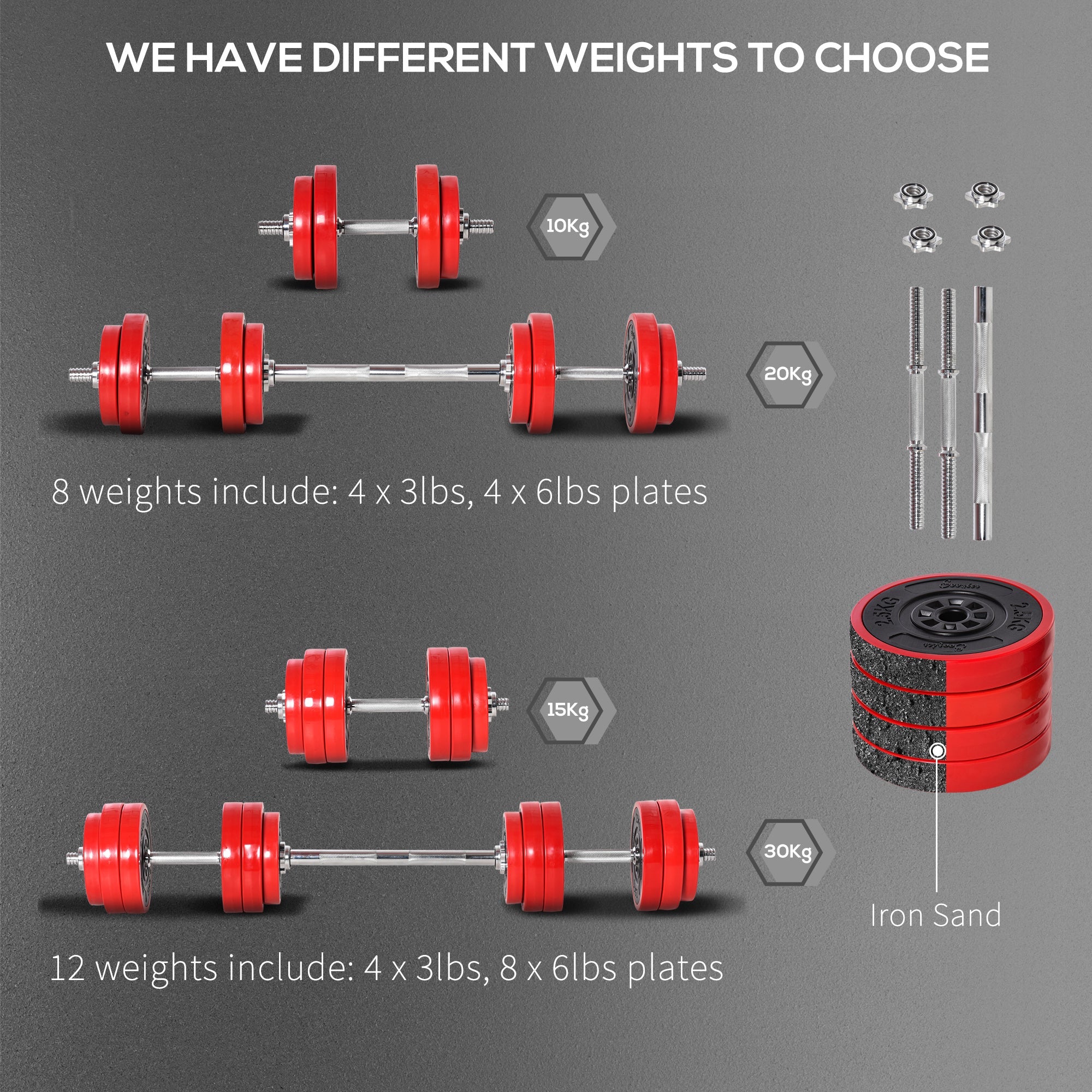 44lbs 2-In-1 Dumbbell &; Barbell Adjustable Set Strength Muscle Exercise Fitness Plate Bar Clamp Rod Home Gym Sports Area Dumbbells & Barbells   at Gallery Canada