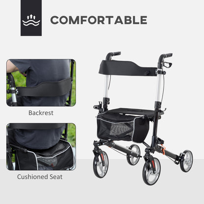 Lightweight Folding Rolling Walker with Large Seat, Back, Adjustable Handle, Bag, Dual Brake, Cane Holder, Black Knee Walker & Wheelchair Ramps at Gallery Canada