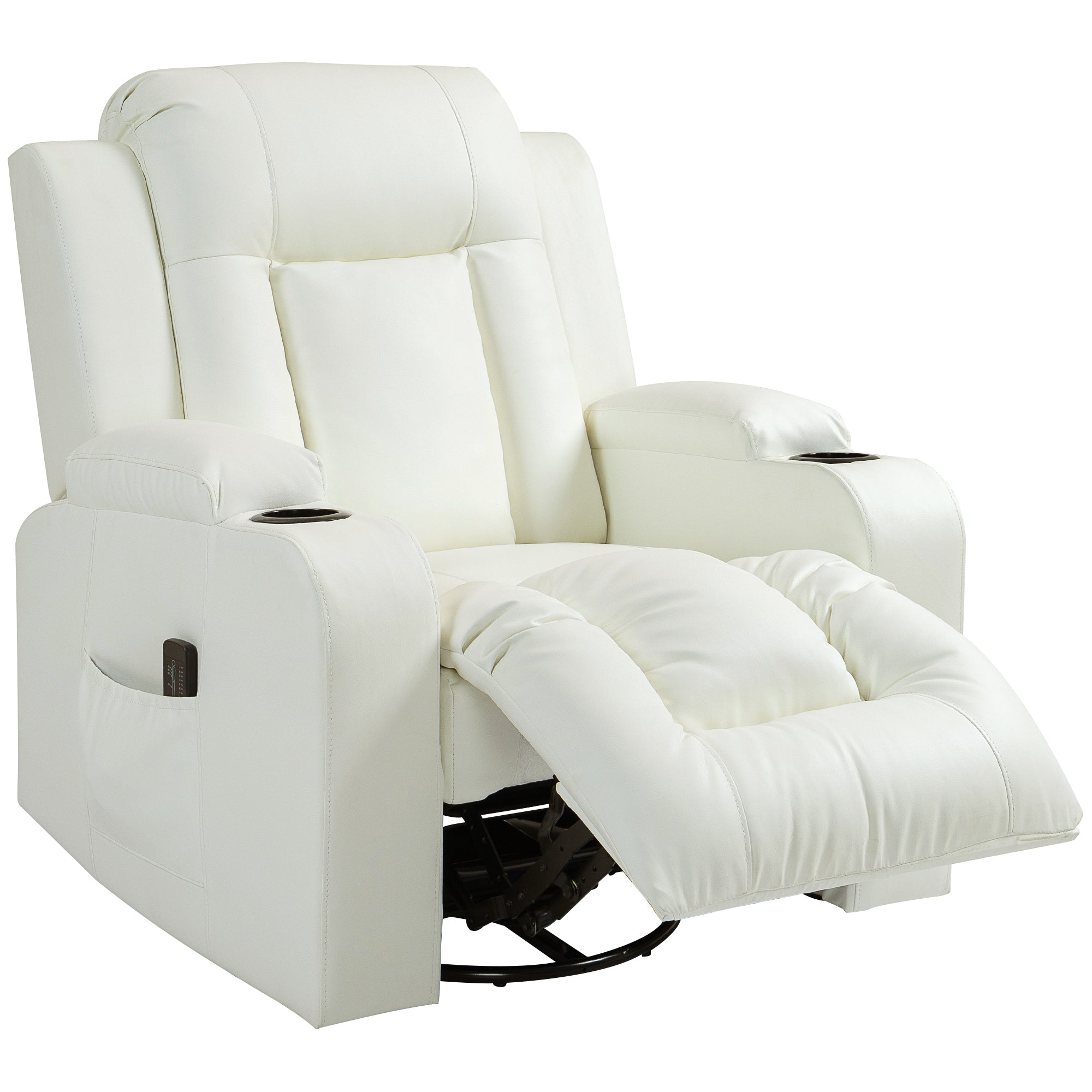 Massage Recliner Chair for Living Room with 8 Vibration, Overstuffed PU Leather Manual Reclining Chair with Wide Seat, Cup Holders, 360° Swivel, Rocking, Cream White Single Sofas Cream at Gallery Canada