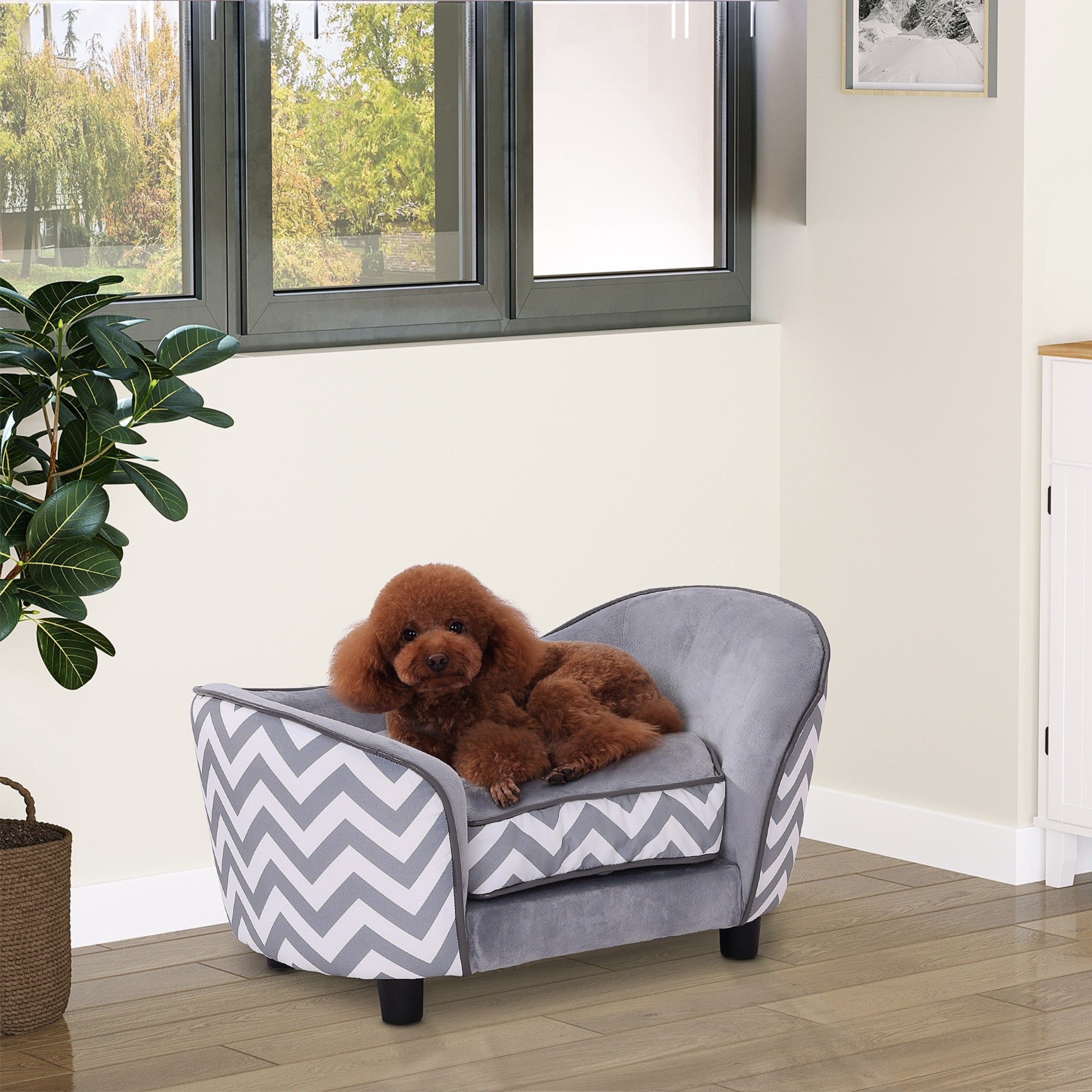 Pet Sofa Elevated Dog Bed Raised Cat Couch Puppy Furniture for Small Sized Dogs with Storage Removable Cushion Cover Grey Dog Sofas at Gallery Canada