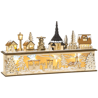 Desktop Christmas Decoration, Christmas Village Houses with Church, Windmill Battery Operated, Natural Wood Christmas Village Houses   at Gallery Canada