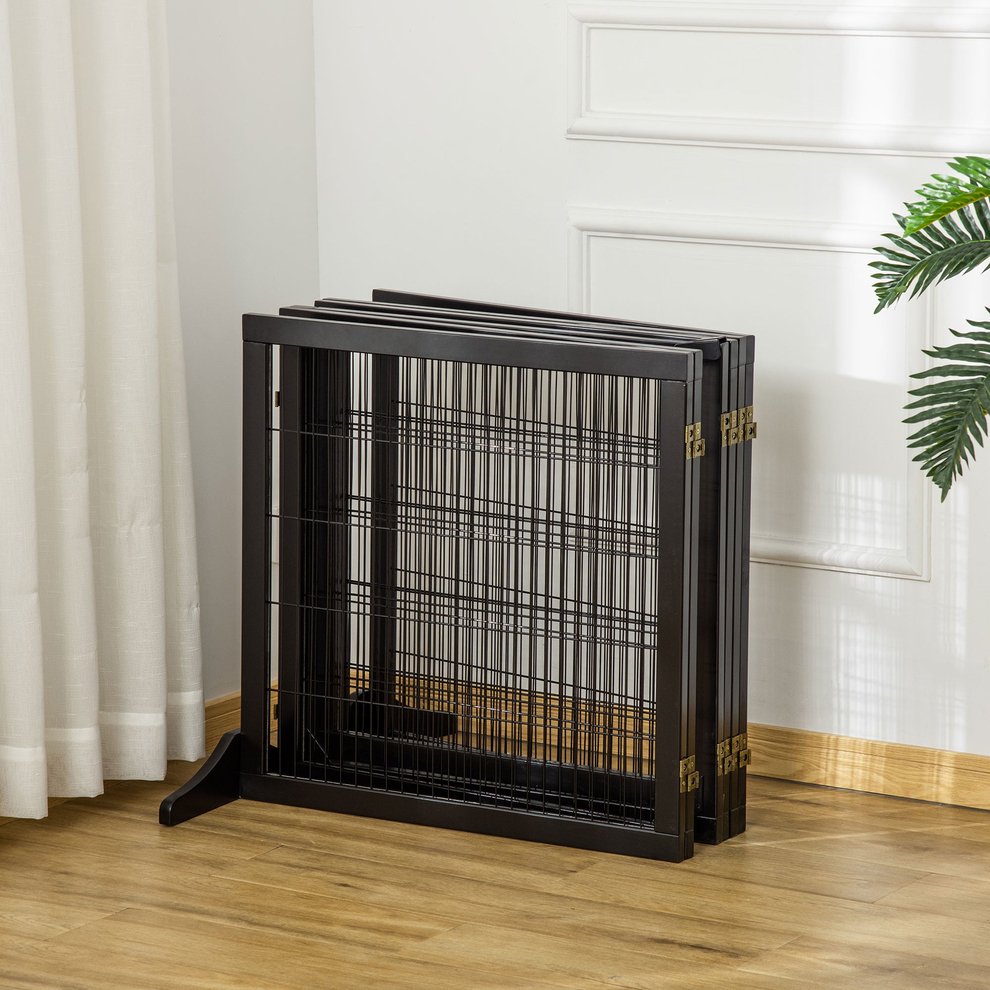 Wooden Freestanding Pet Gate w/ 2 Support Feet, Black Houses, Kennels & Pens   at Gallery Canada