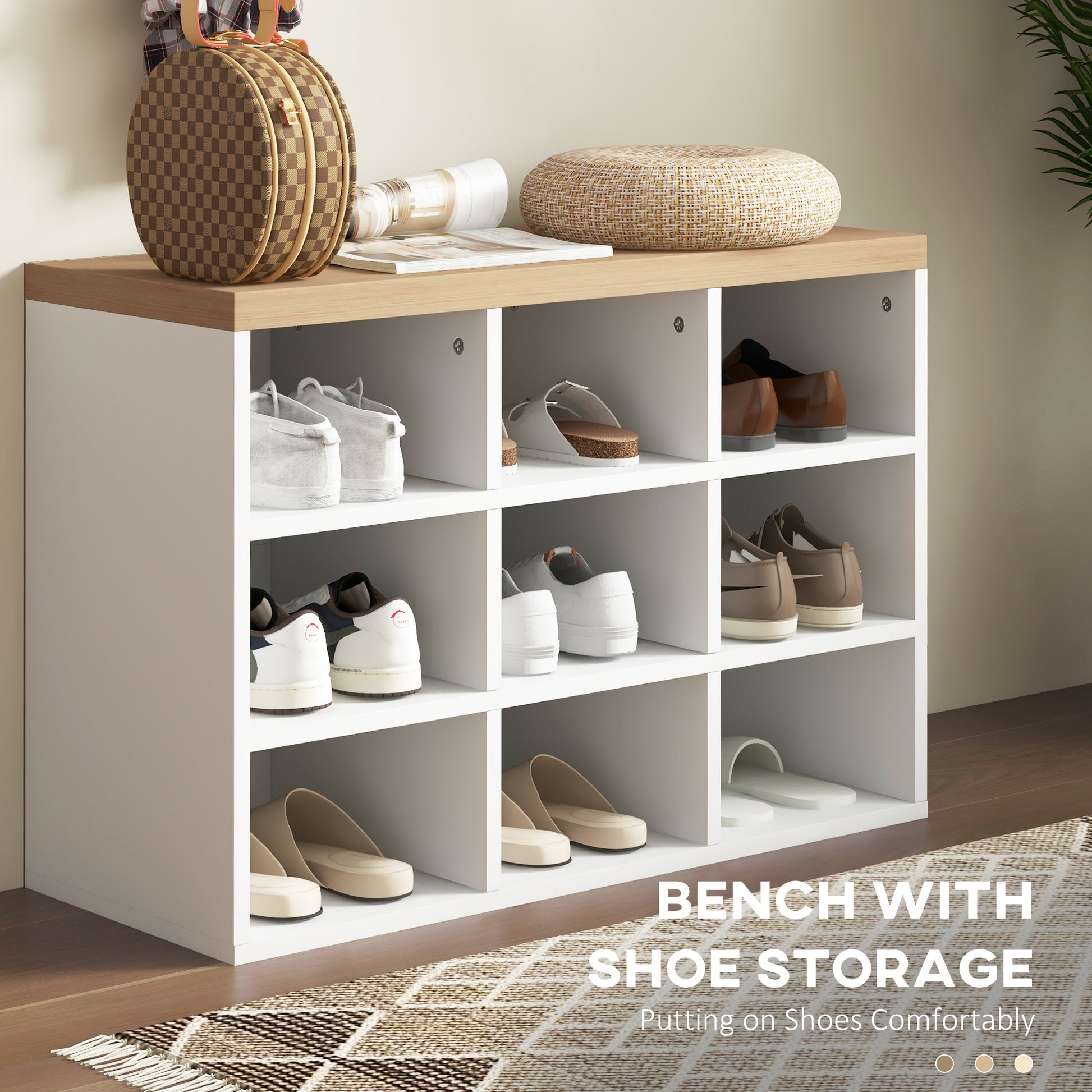 2-in-1 Hall Tree, 5-Hook Coat Rack Shoe Bench Set w/ Bench and Shoe Storage for Entryway, Hallway, White Clothing Storage   at Gallery Canada