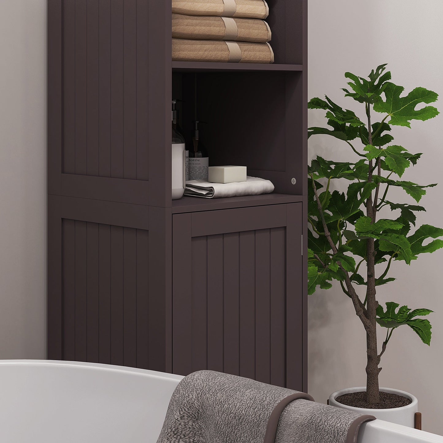 Tall Bathroom Storage Cabinet, Freestanding Tower Cabinet with Adjustable Shelf, 3 Open Shelves, Dark Brown Bathroom Cabinets   at Gallery Canada