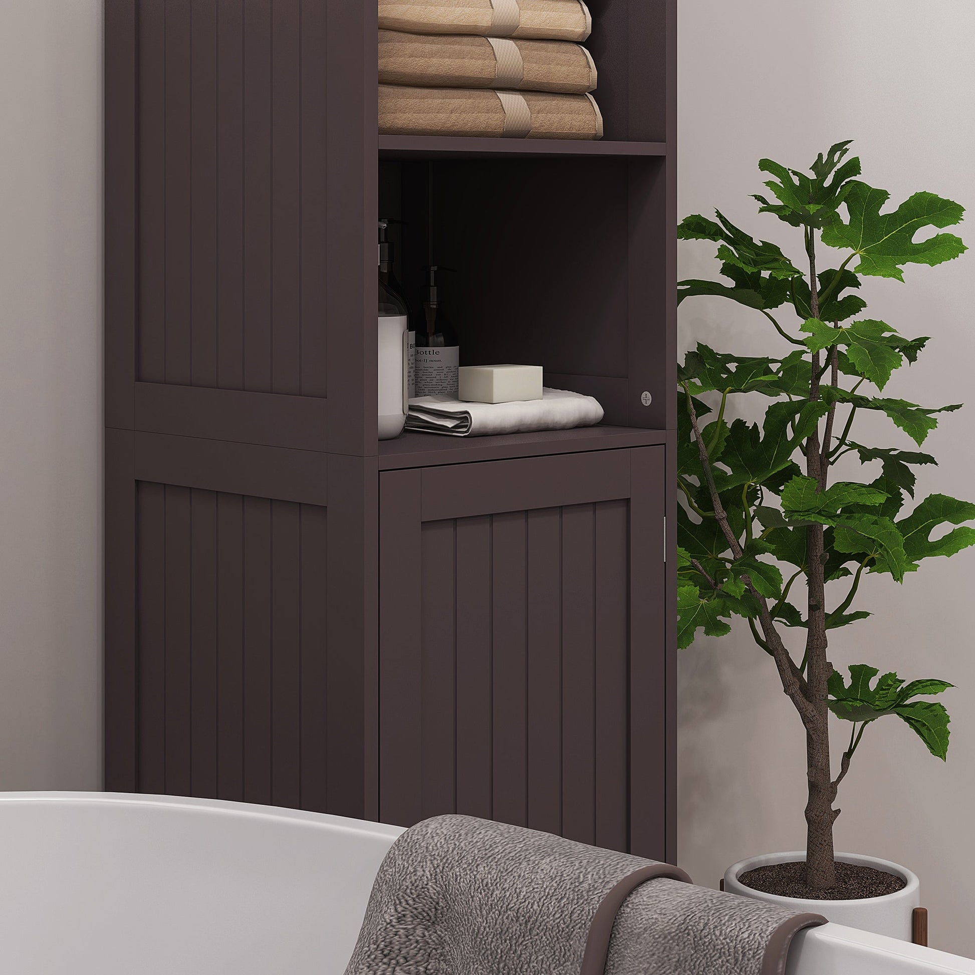 Tall Bathroom Storage Cabinet, Freestanding Tower Cabinet with Adjustable Shelf, 3 Open Shelves, Dark Brown Bathroom Cabinets   at Gallery Canada