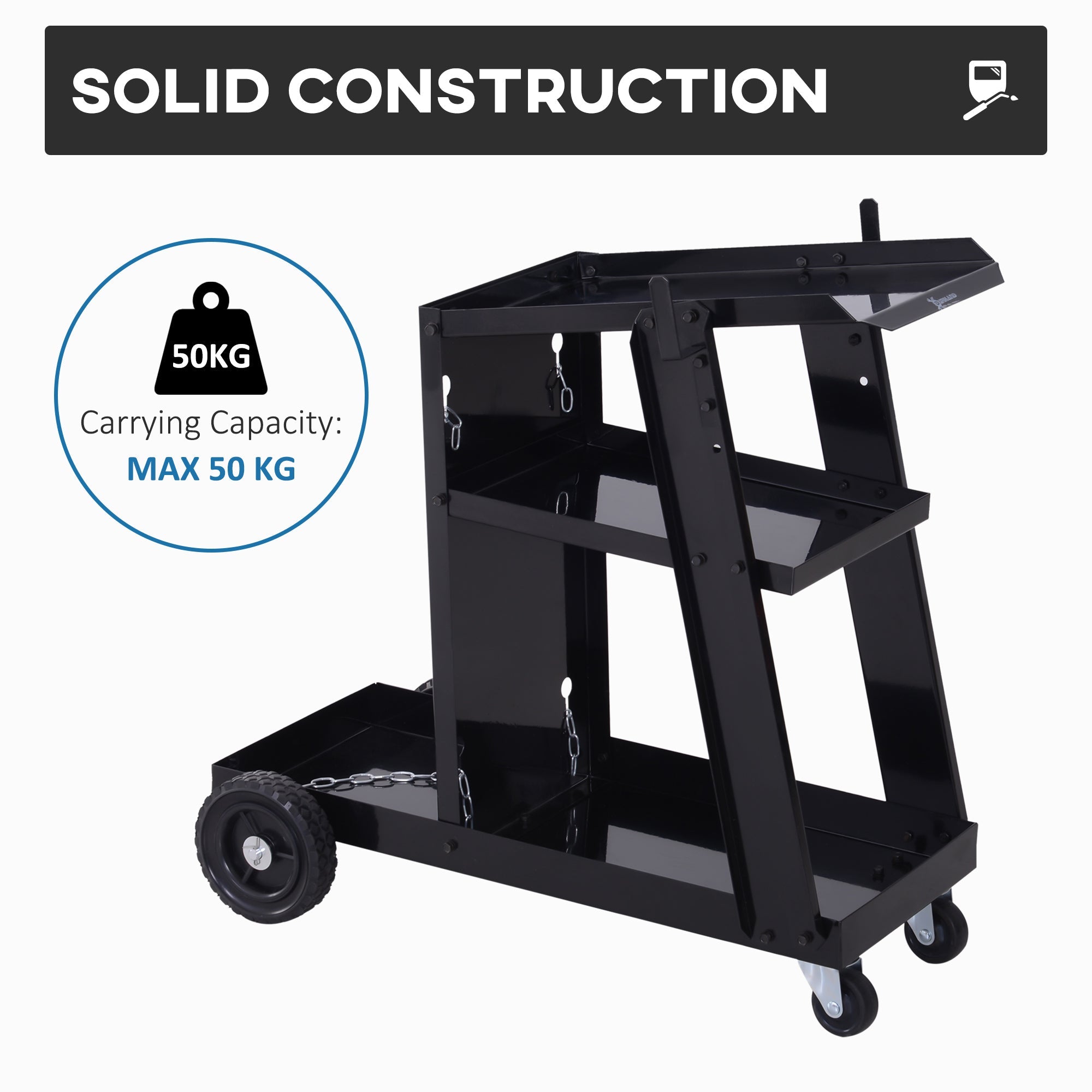 3 Tier Welding Cart Welder Trolley Garage Welding/Plasma Cutter Cart for Tanks Gas Bottles w/ Safety Chain Black Tool Organizers   at Gallery Canada