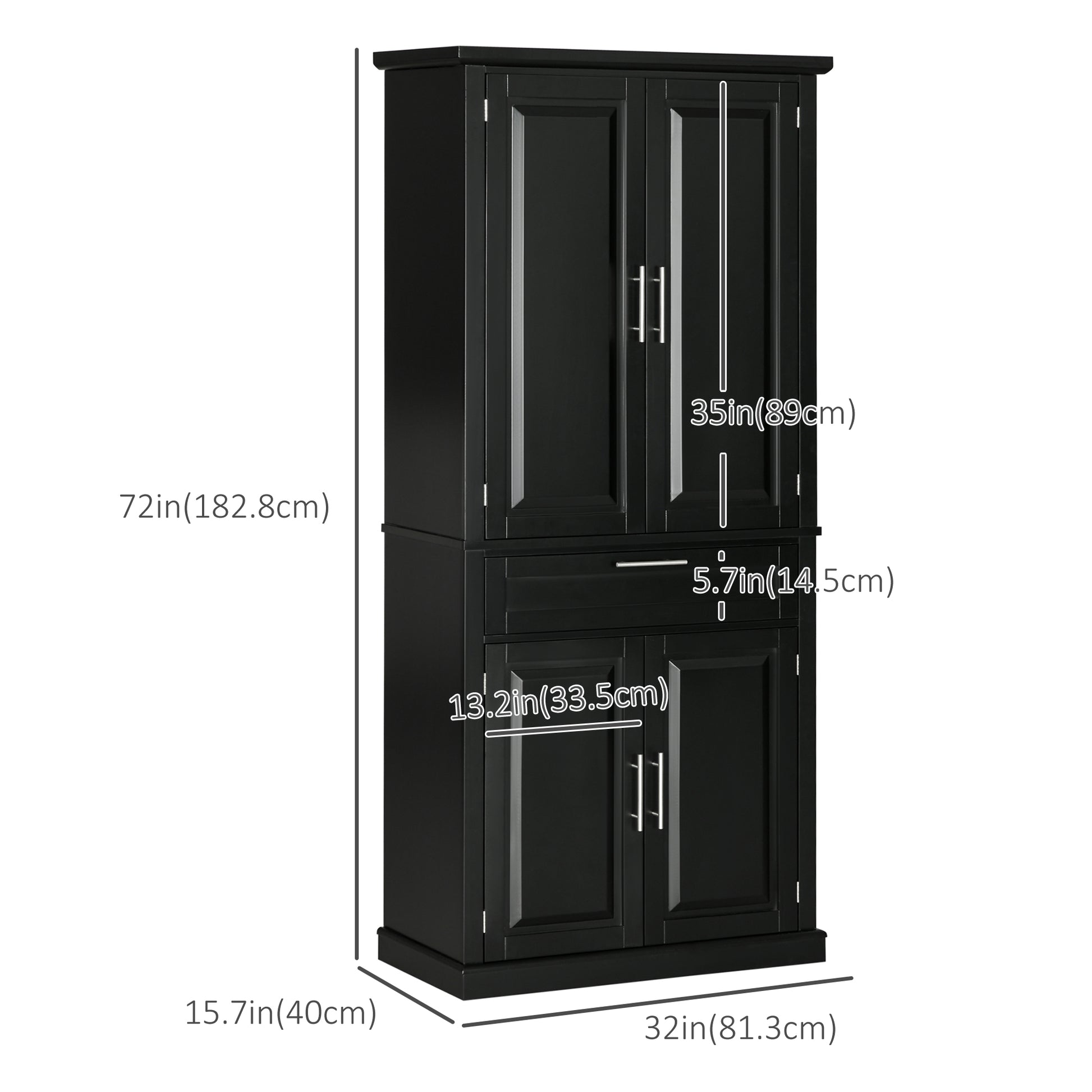 72" Kitchen Pantry Cabinet, Freestanding Storage Cabinet, 4-Door Cupboard with Drawer and Adjustable Shelves, Black Kitchen Pantry Cabinets   at Gallery Canada