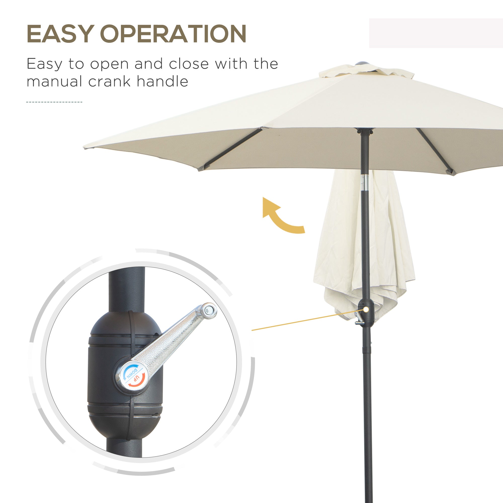 8.5' Round Aluminum Patio Umbrella 6 Ribs Market Sunshade Tilt Canopy w/ Crank Handle Garden Parasol Cream White Sun Umbrellas at Gallery Canada
