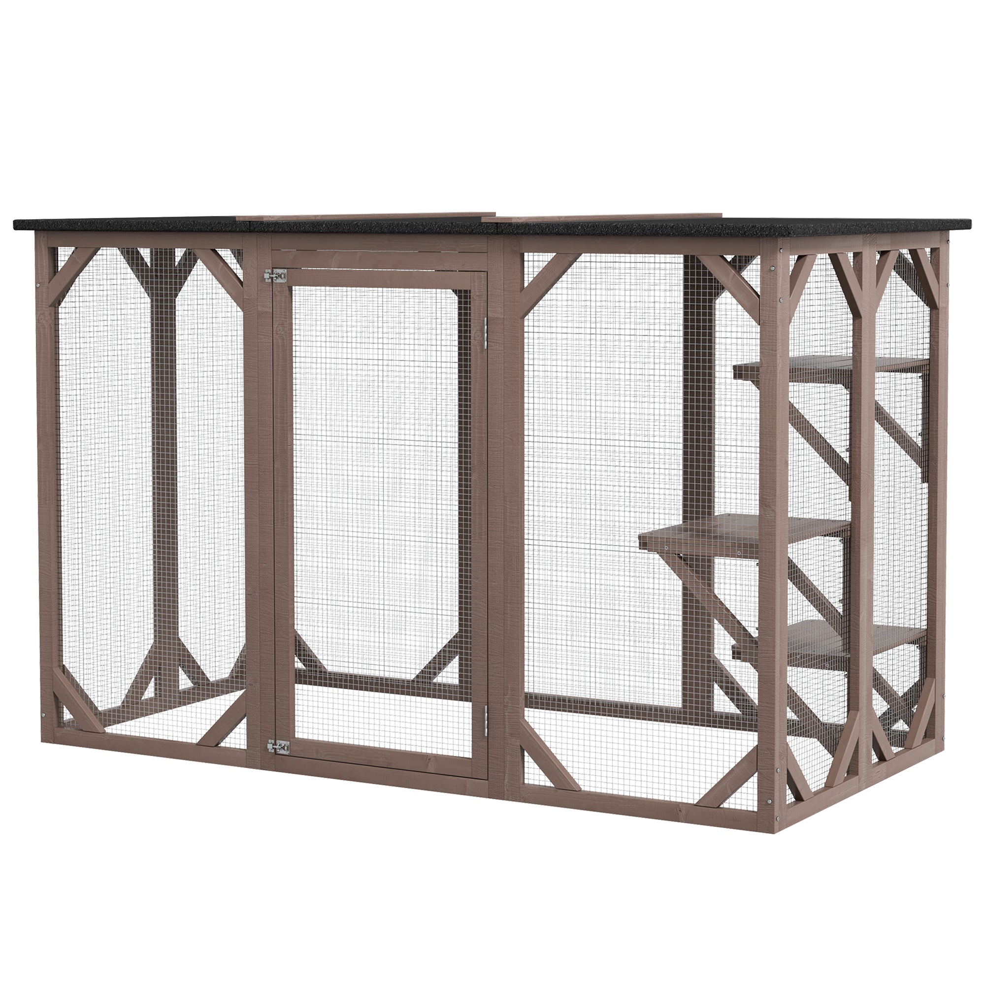 Cat Cage Indoor Catio Outdoor Cat Enclosure Pet House Small Animal Hutch for Rabbit, Kitten, Crate Kennel with Waterproof Roof, Multi-Level Platforms, Lock, Camel Outdoor Cat Enclosures at Gallery Canada