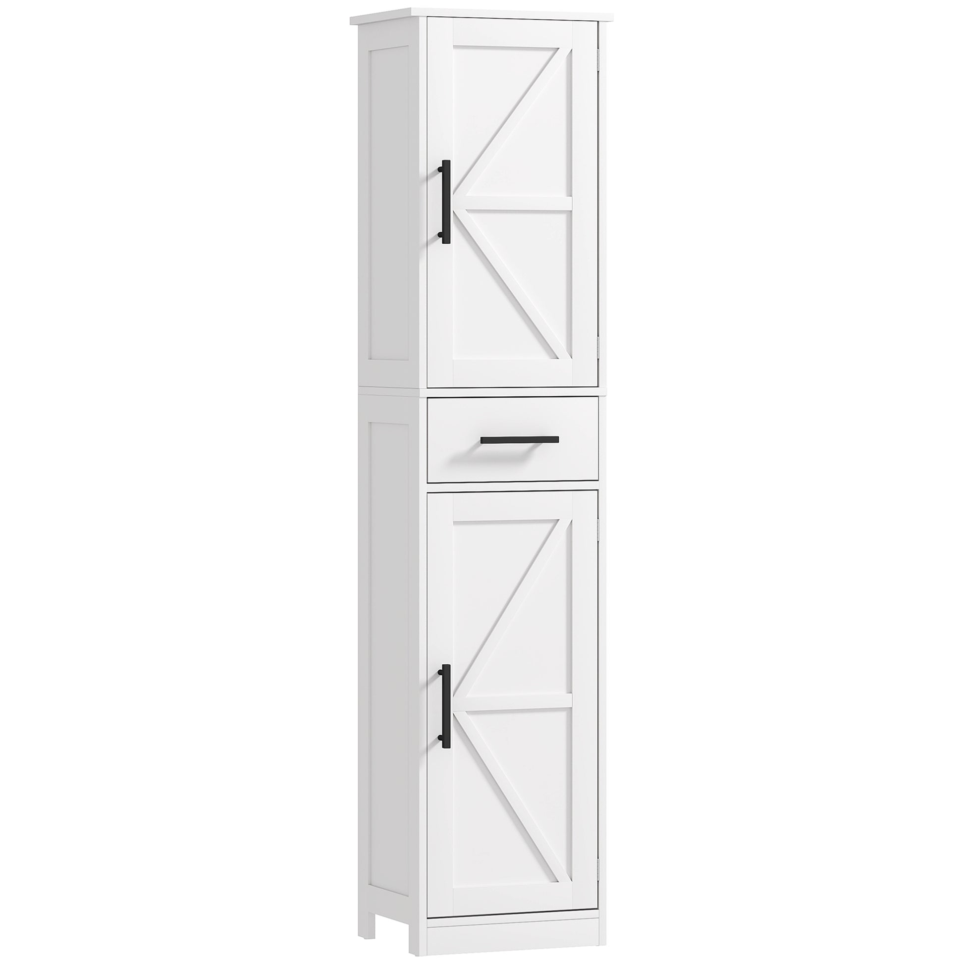 67" Tall Bathroom Cabinet, Narrow Bathroom Storage Cabinet with Drawer, Barn Doors and Adjustable Shelves, White Bathroom Cabinets at Gallery Canada