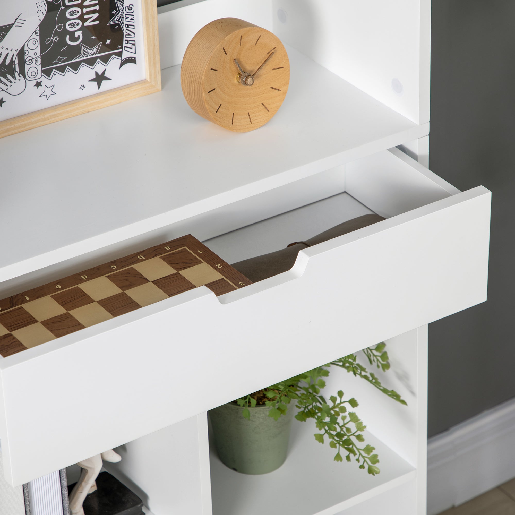 Wooden Bookshelf, Freestanding Bookcase with Drawer, Display Shelf Storage Shelving for Home Office, White White Bookshelves   at Gallery Canada