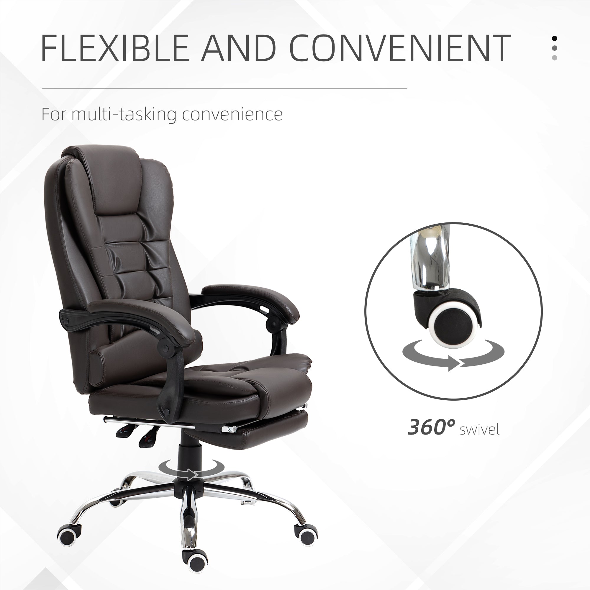 High Back Office Chair PU Leather Executive Office Chair with Retractable Footrest Padded Armrest Coffee Executive & Manager Chairs   at Gallery Canada