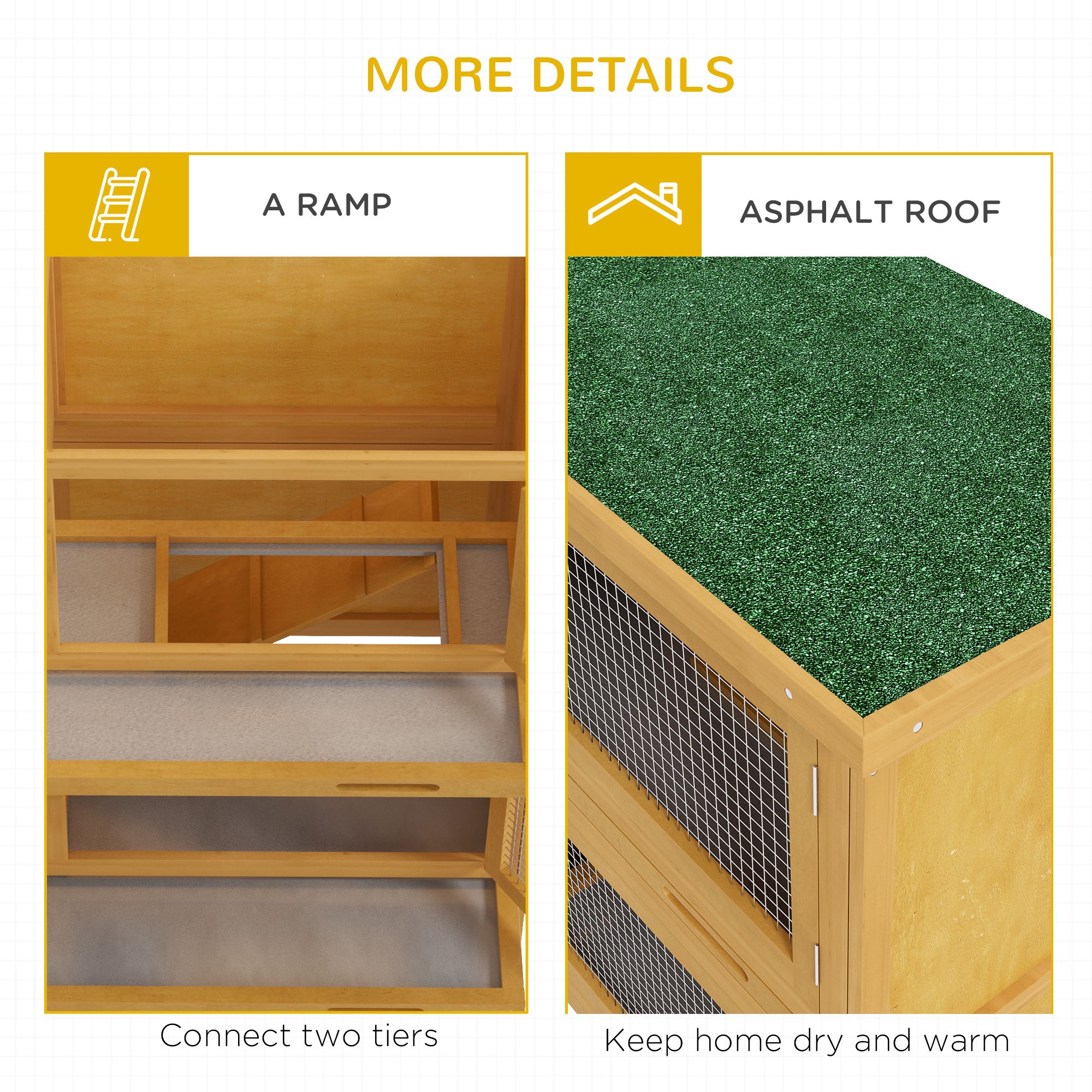 Wood Rabbit Hutch with 2 Large Main House, Ramp, Trays, Yellow Rabbit Hutch at Gallery Canada