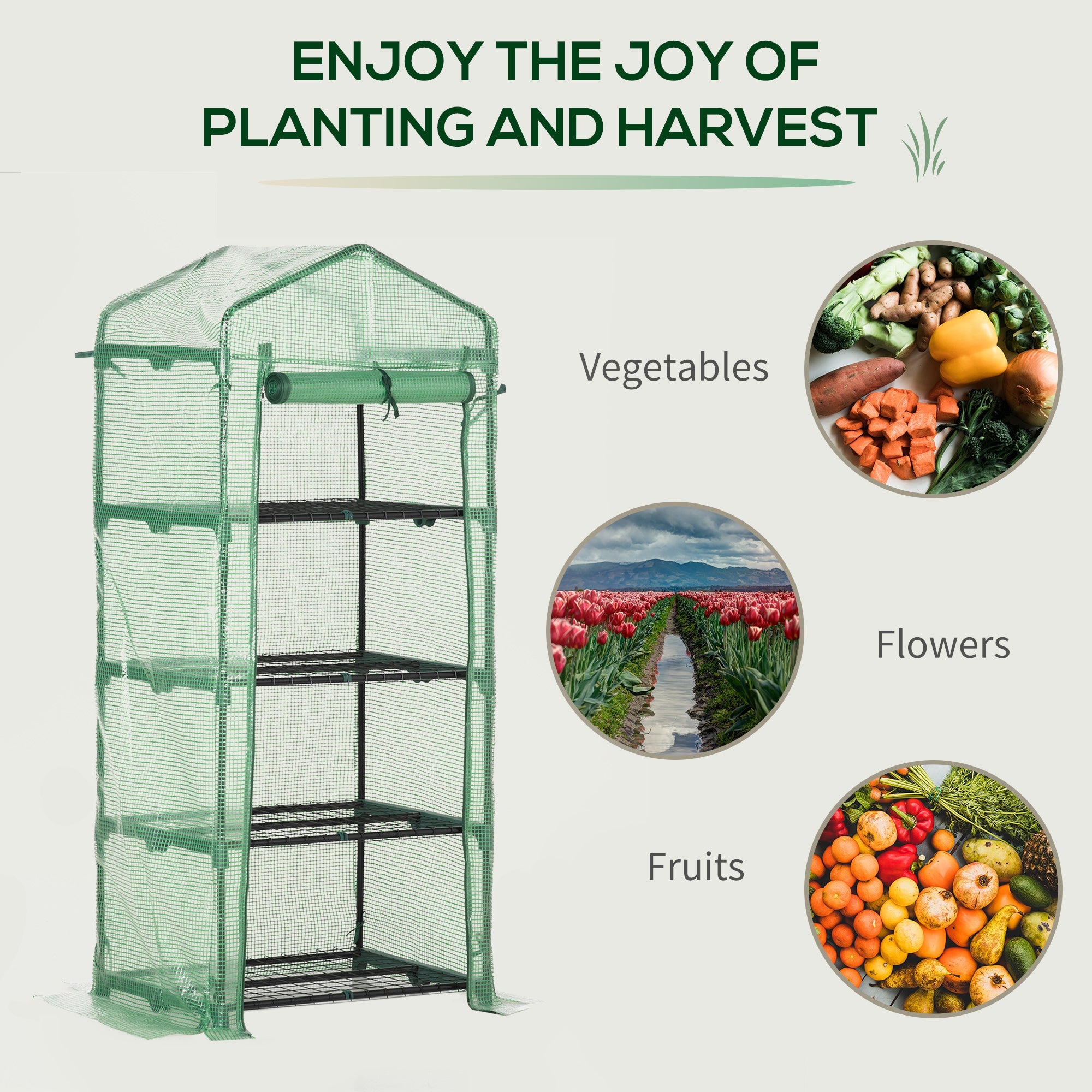 Portable Greenhouse, Outdoor Hot House Plant Flower Greenhouse with 4 Tier Shelves, Steel Frame, PE Cover, Dark Green Portable Greenhouses   at Gallery Canada