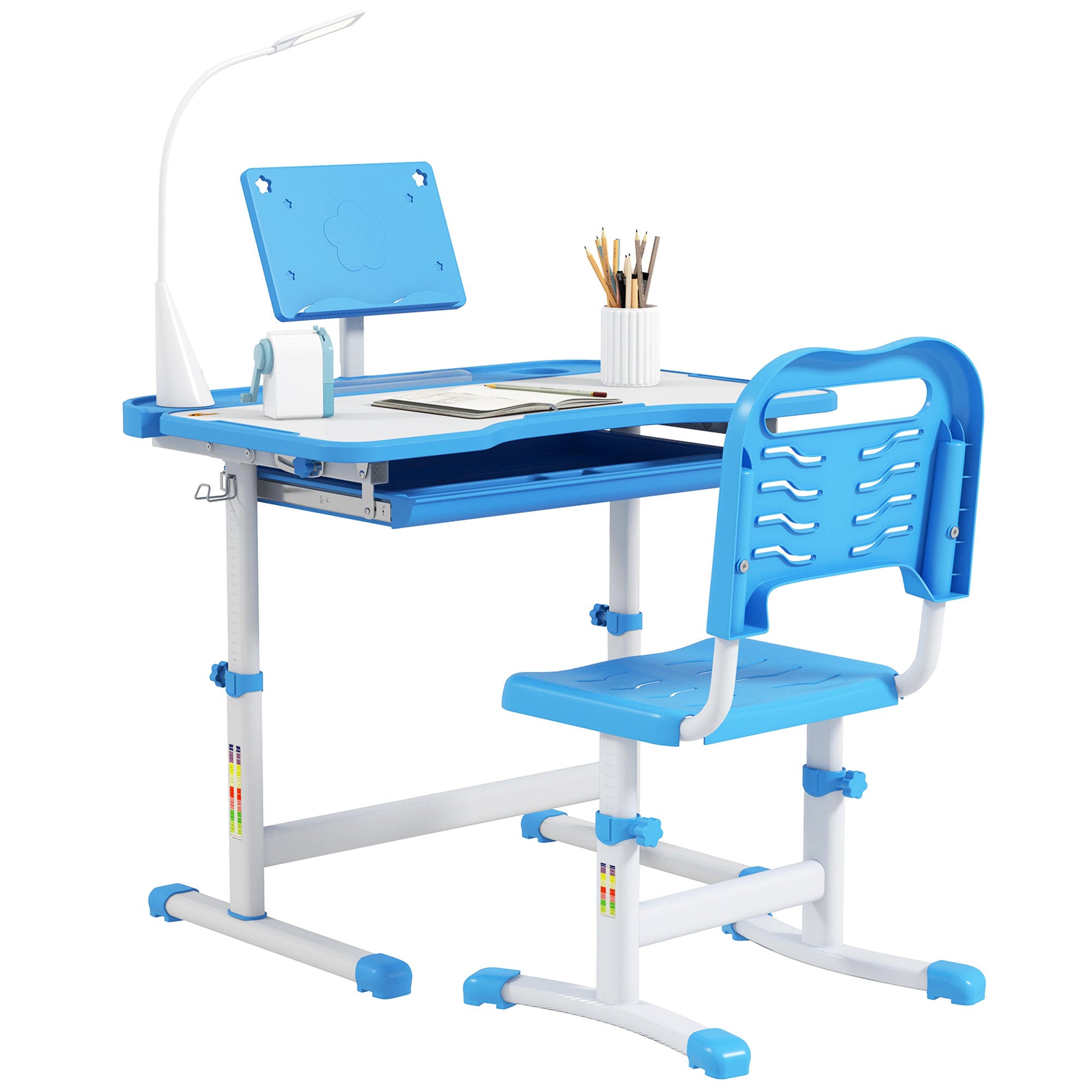 Kids Desk and Chair Set Height Adjustable Student Writing Desk Children School Study Table with Tilt Desktop, Blue Kids Desk Sets at Gallery Canada