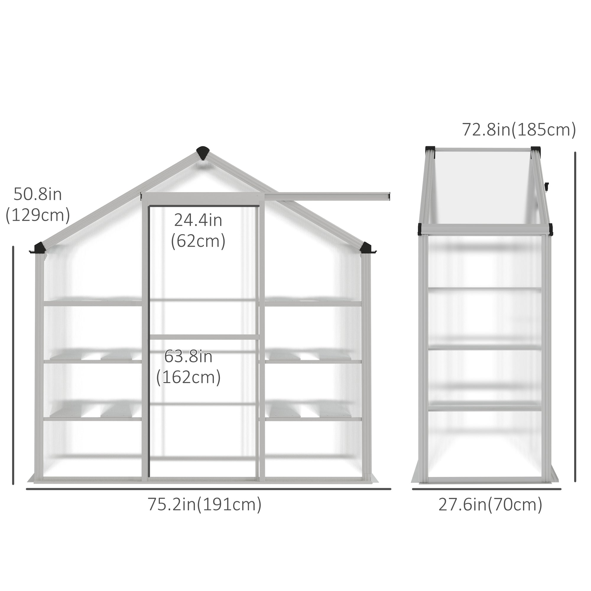 6.3' x 2.3' x 6.1' Outdoor Walk-in Greenhouse with 3-Tier Shelves, Garden Polycarbonate Green House Plants Flower Cold Frame with Aluminum Frame Walk In Greenhouses at Gallery Canada