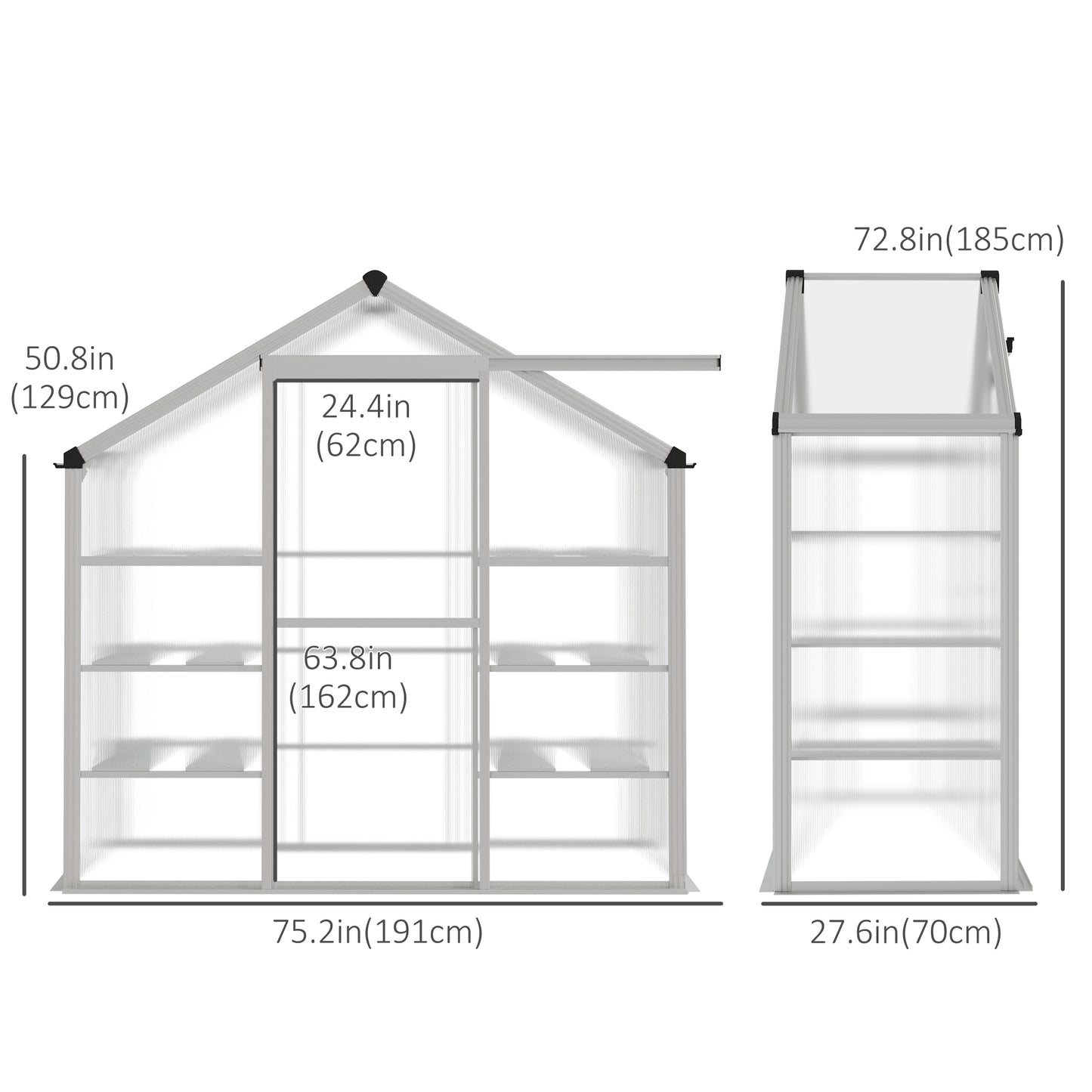 6.3' x 2.3' x 6.1' Outdoor Walk-in Greenhouse with 3-Tier Shelves, Garden Polycarbonate Green House Plants Flower Cold Frame with Aluminum Frame Walk In Greenhouses at Gallery Canada