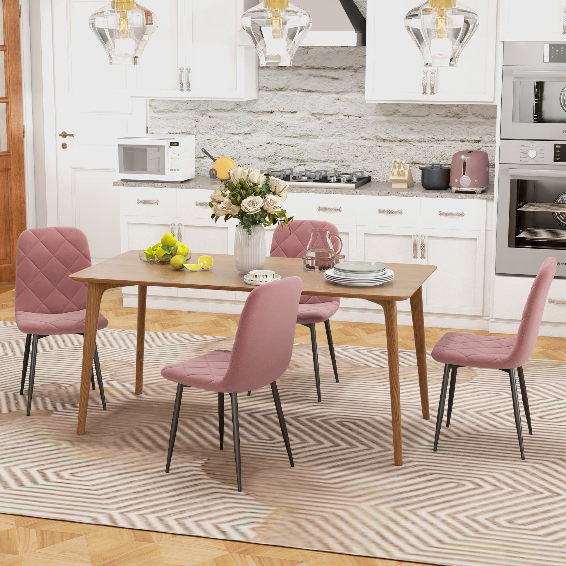 Dining Chairs Set of 4, Upholstered Dining Room Chairs with Steel Legs, Modern Kitchen Chair for Dining Room, Pink Dining Chairs   at Gallery Canada