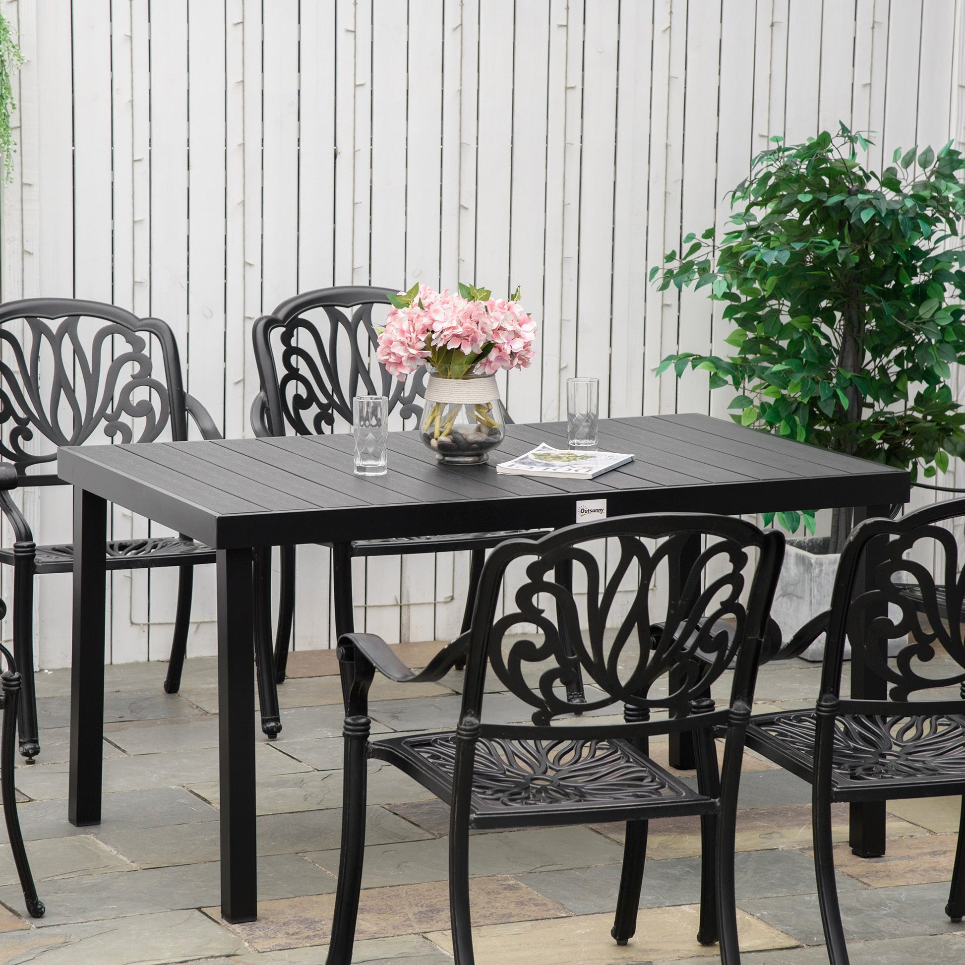 Aluminum Outdoor Dining Table for 6, Patio Rectangular Table, 55" L x 35.5" W x 29.25" H, Black Patio Dinning Tables   at Gallery Canada