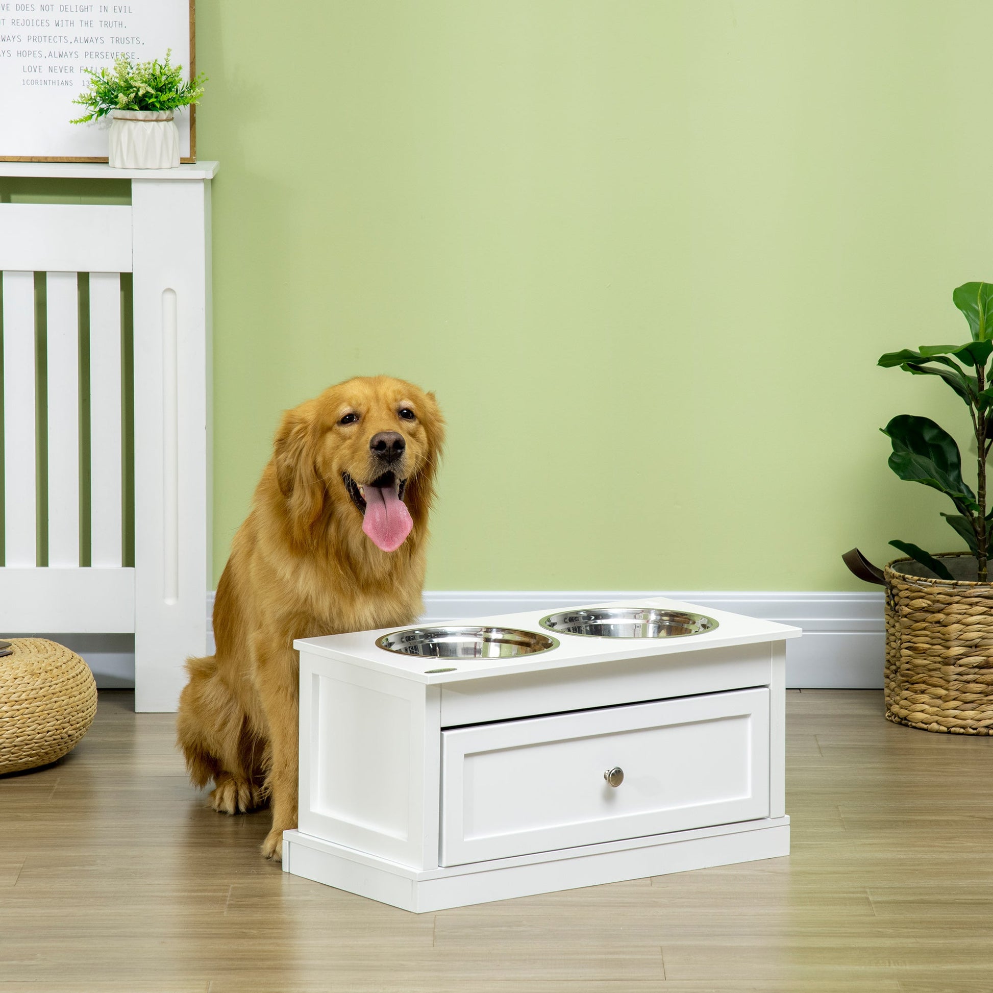 Elevated Dog Bowls with Storage Drawer for Large Dogs, White Dog Bowls   at Gallery Canada