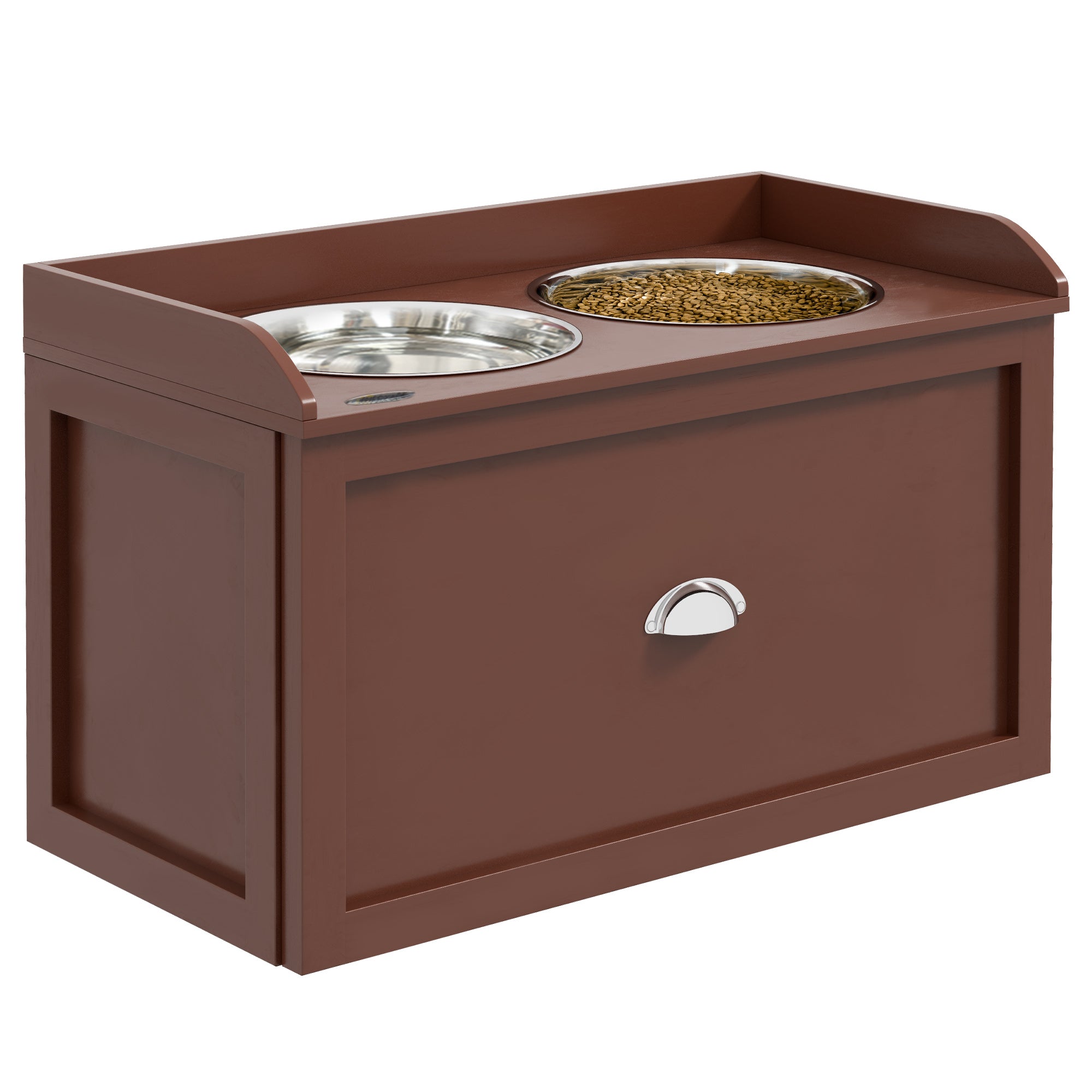 Elevated Dog Bowls Raised Pet Feeding Station with Storage 2 Stainless Steel Bowls, 23.6