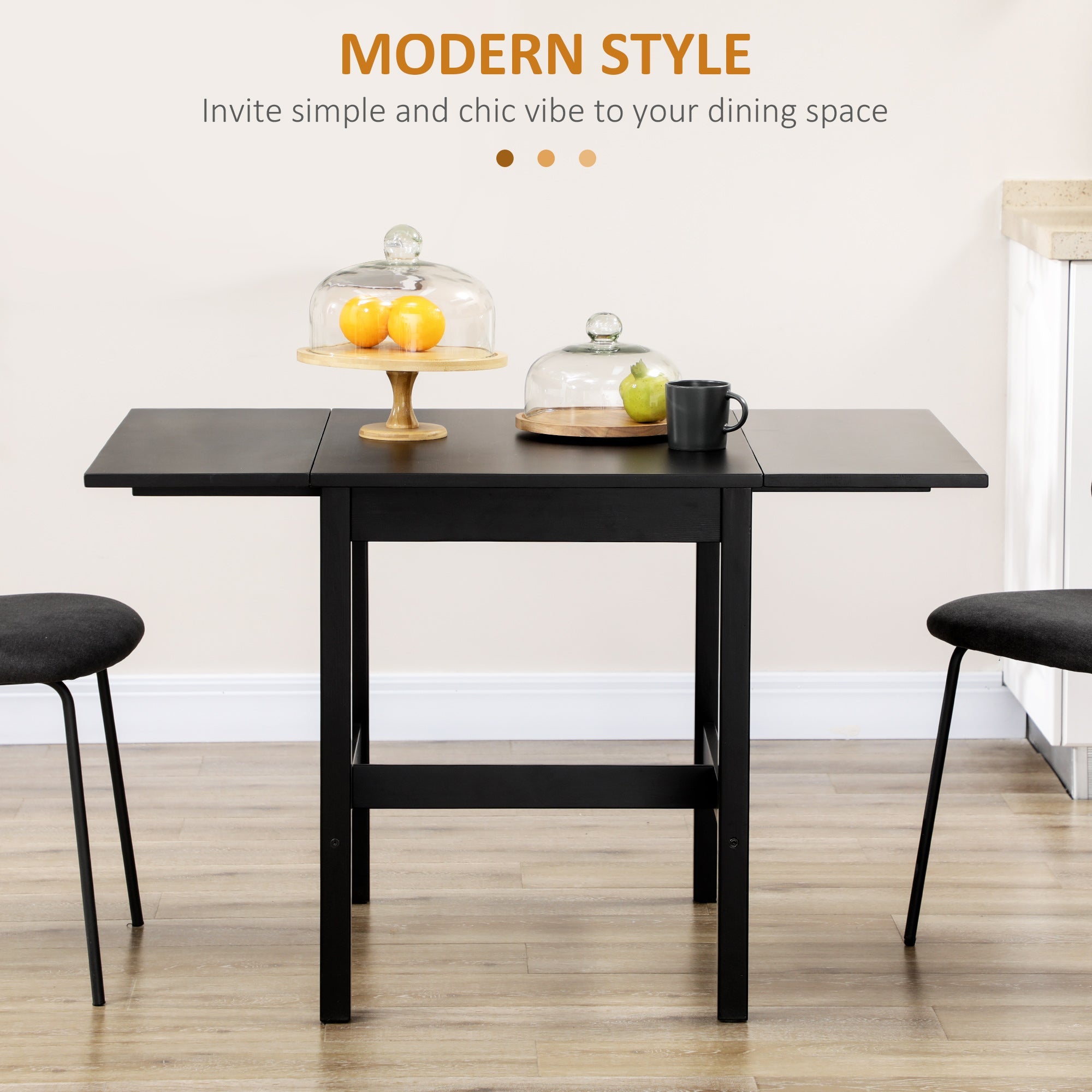 Foldable Solid Wood Dining Table, Drop Leaf Table for Small Spaces, Folding Table for Kitchen, Dining Room, Black Bar Tables & Dining Tables   at Gallery Canada