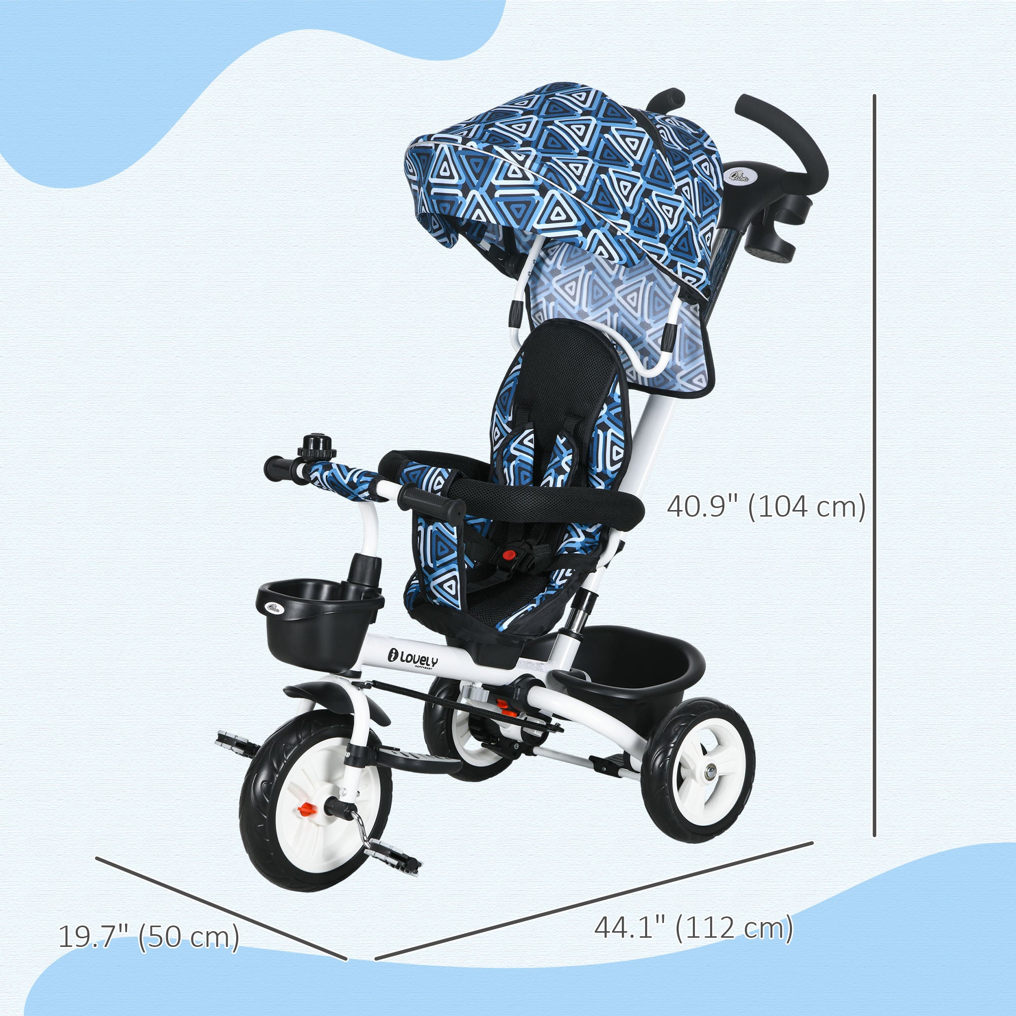6 in 1 Toddler Tricycle with Parent Push Handle, Canopy, Storage Baskets, Cupholder, Light Blue Tricycles for Kids at Gallery Canada