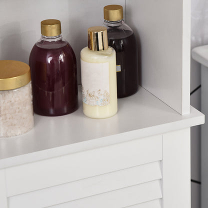 Tall Bathroom Storage Cabinet, Freestanding Linen Tower with 3-Tier Open Adjustable Shelf and Cupboard, White Bathroom Cabinets   at Gallery Canada